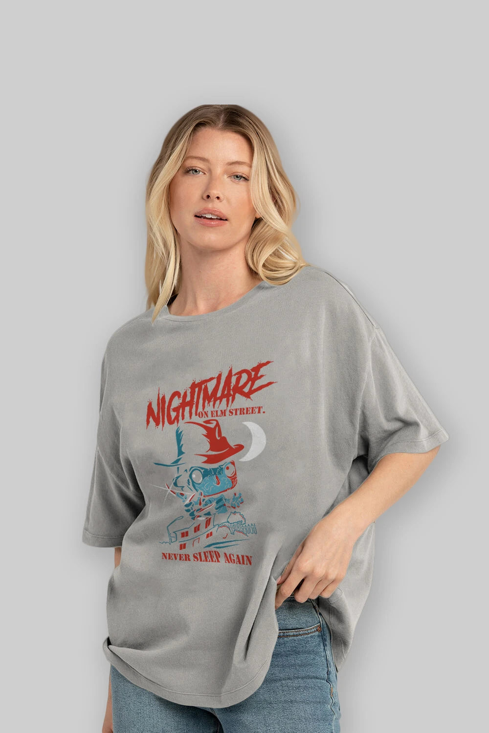 Nightmare Elm Sokağı Ön Baskılı Oversize t-shirt Erkek Kadın Unisex %100 Pamuk Bisiklet Yaka tişort
