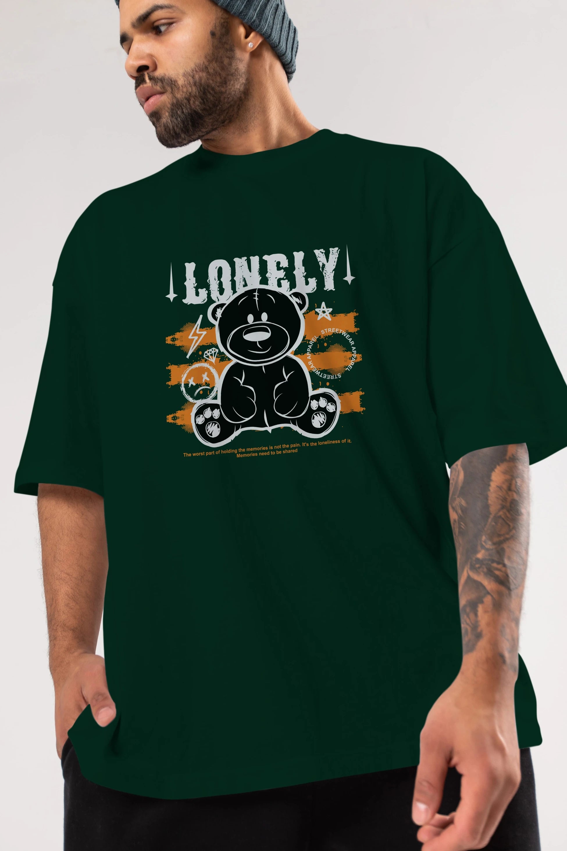 Teddy Bear Lonely Ön Baskılı Oversize t-shirt Erkek Kadın Unisex