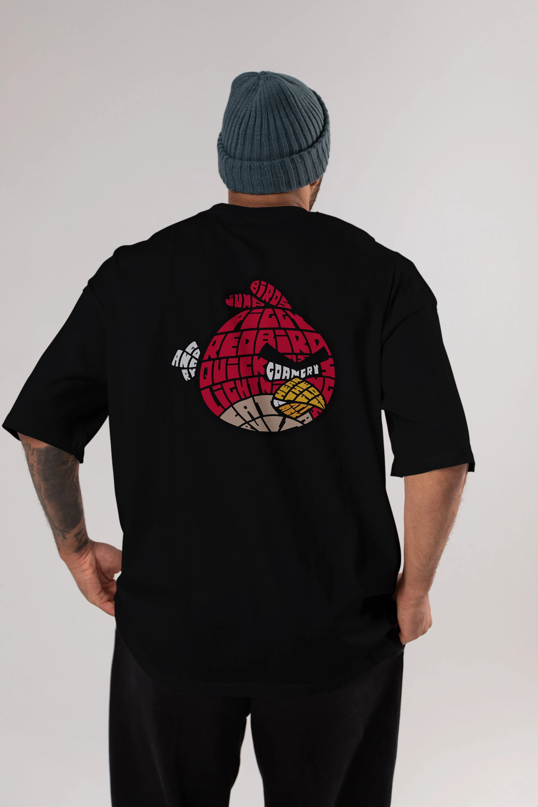 Bird With Anger Arka Baskılı Oversize t-shirt %100 pamuk Erkek Kadın Unisex