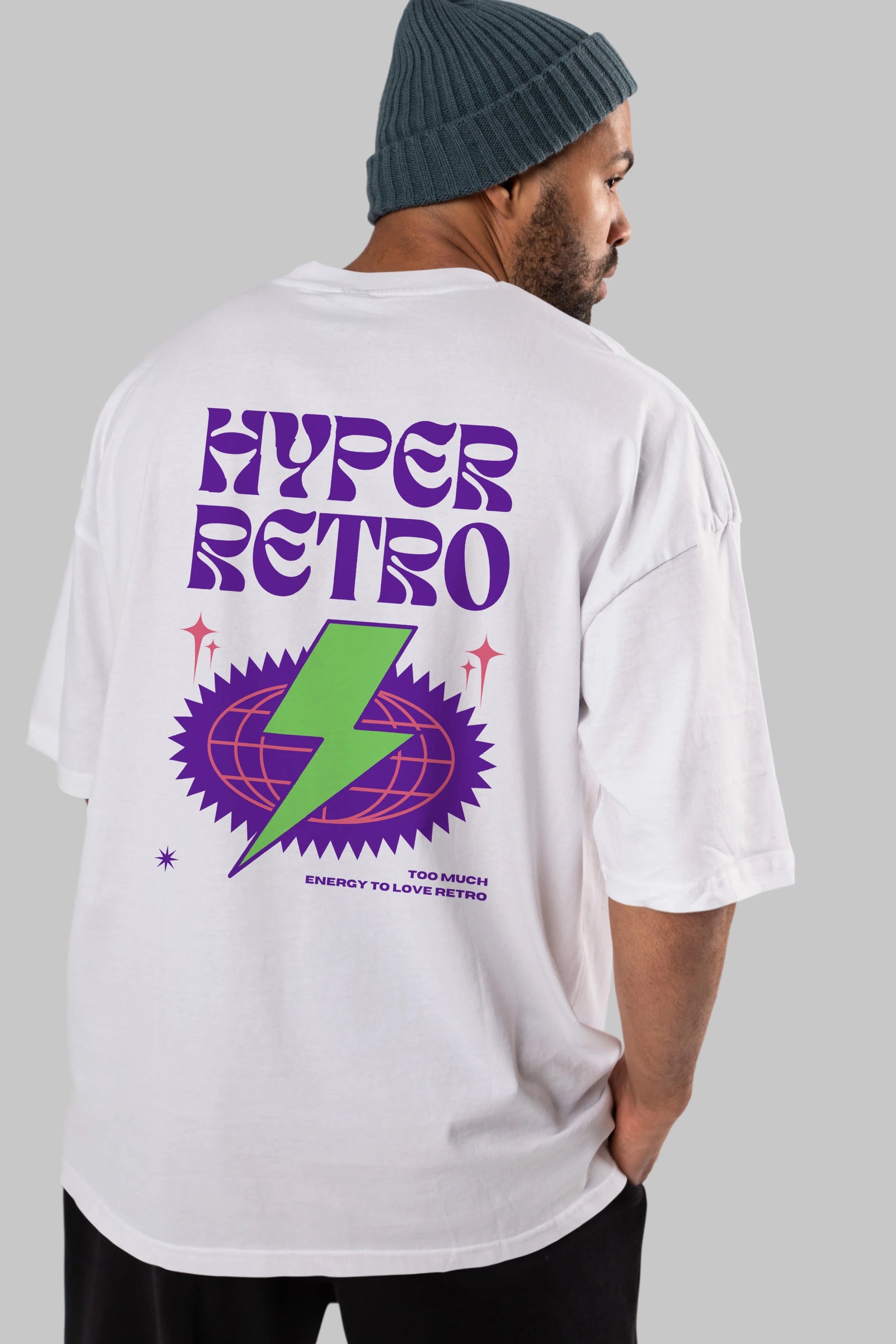 Hyper Retro Yazılı Arka Baskılı Oversize t-shirt Erkek Kadın Unisex