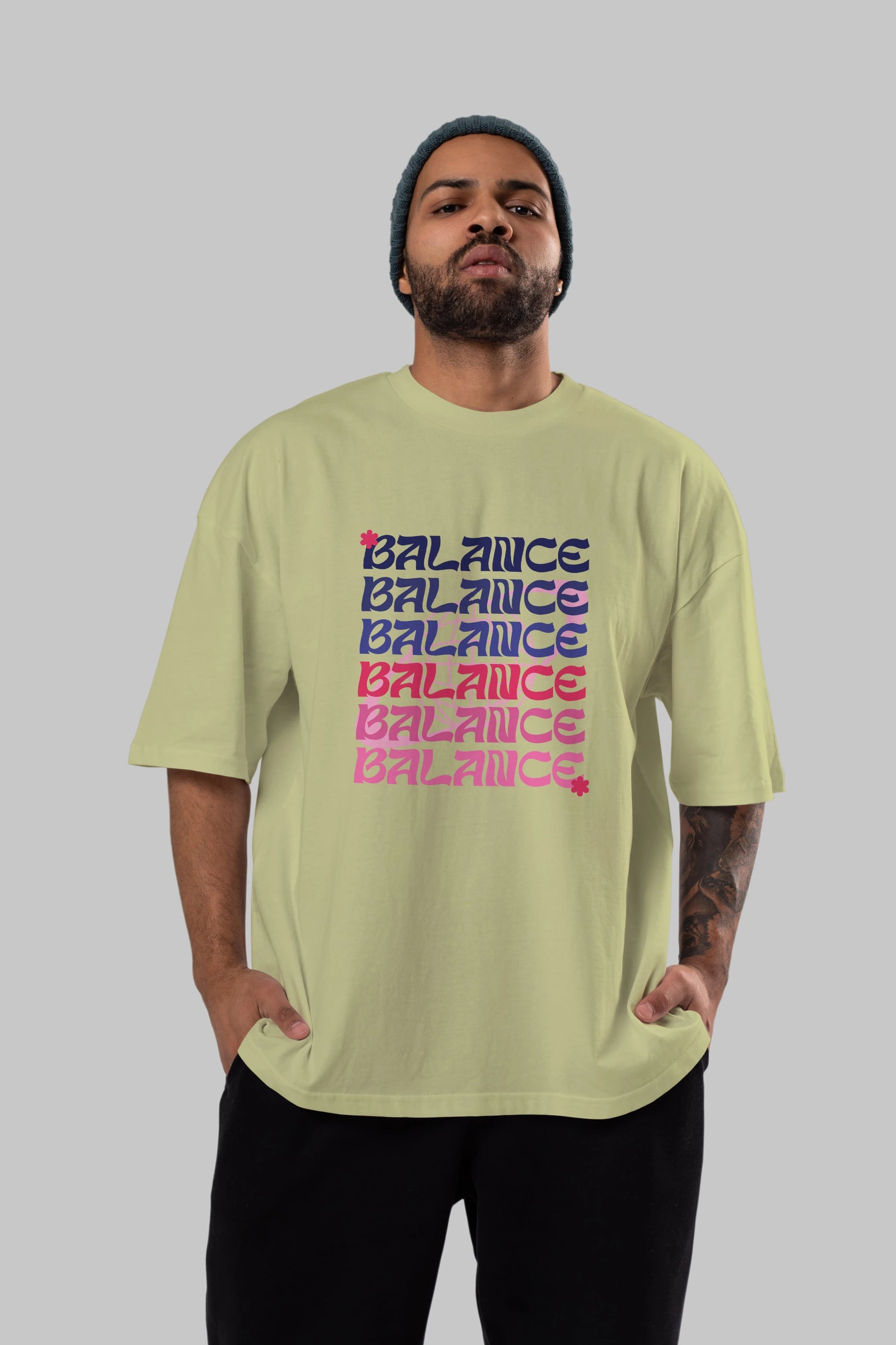 Balance Yazılı Ön Baskılı Oversize t-shirt Erkek Kadın Unisex
