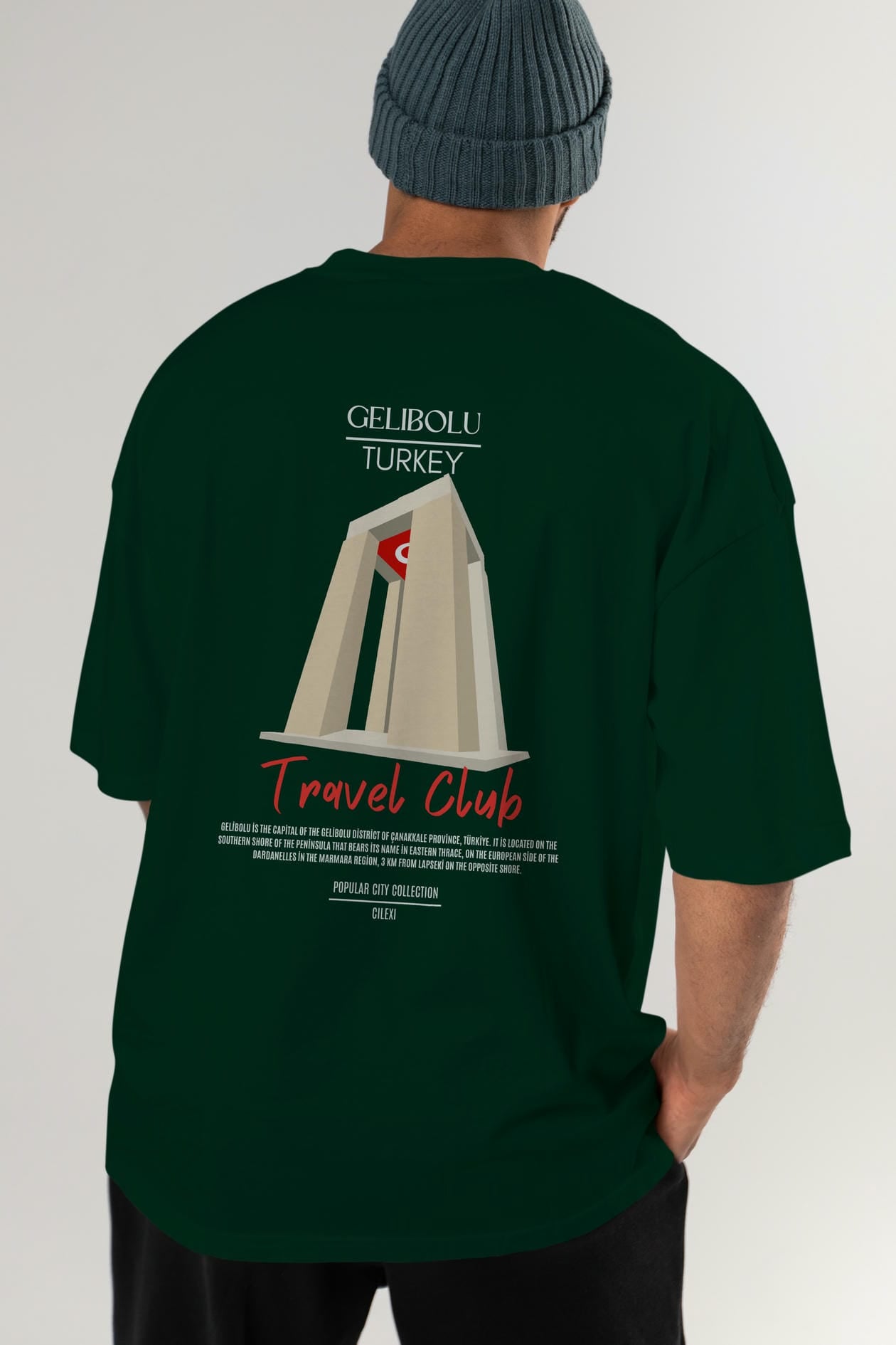 Gelibolu Turkey Arka Baskılı Oversize t-shirt Erkek Kadın Pamuk Bisiklet Yaka tişort