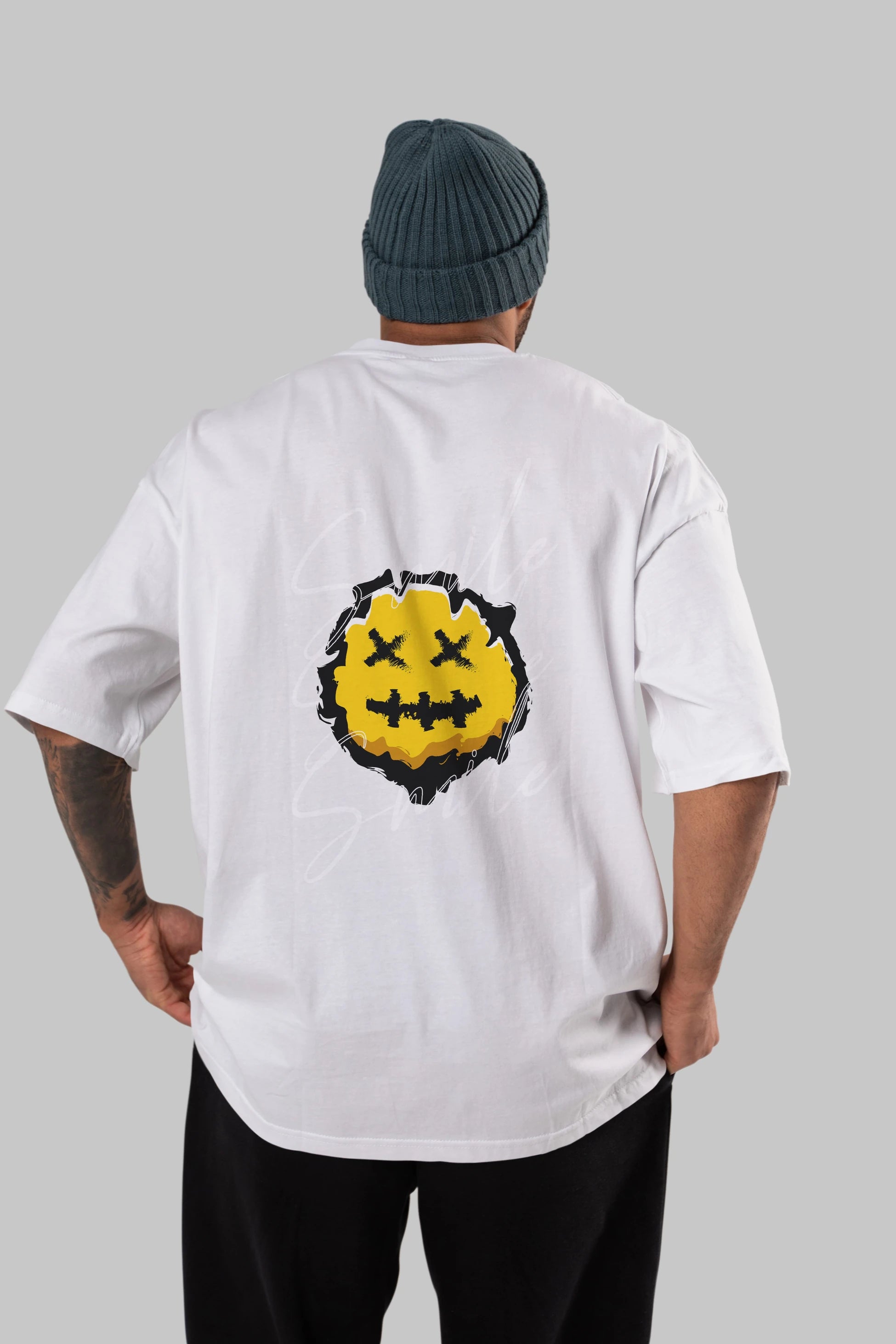 Smile Emoji Arka Baskılı Oversize t-shirt Erkek Kadın Unisex