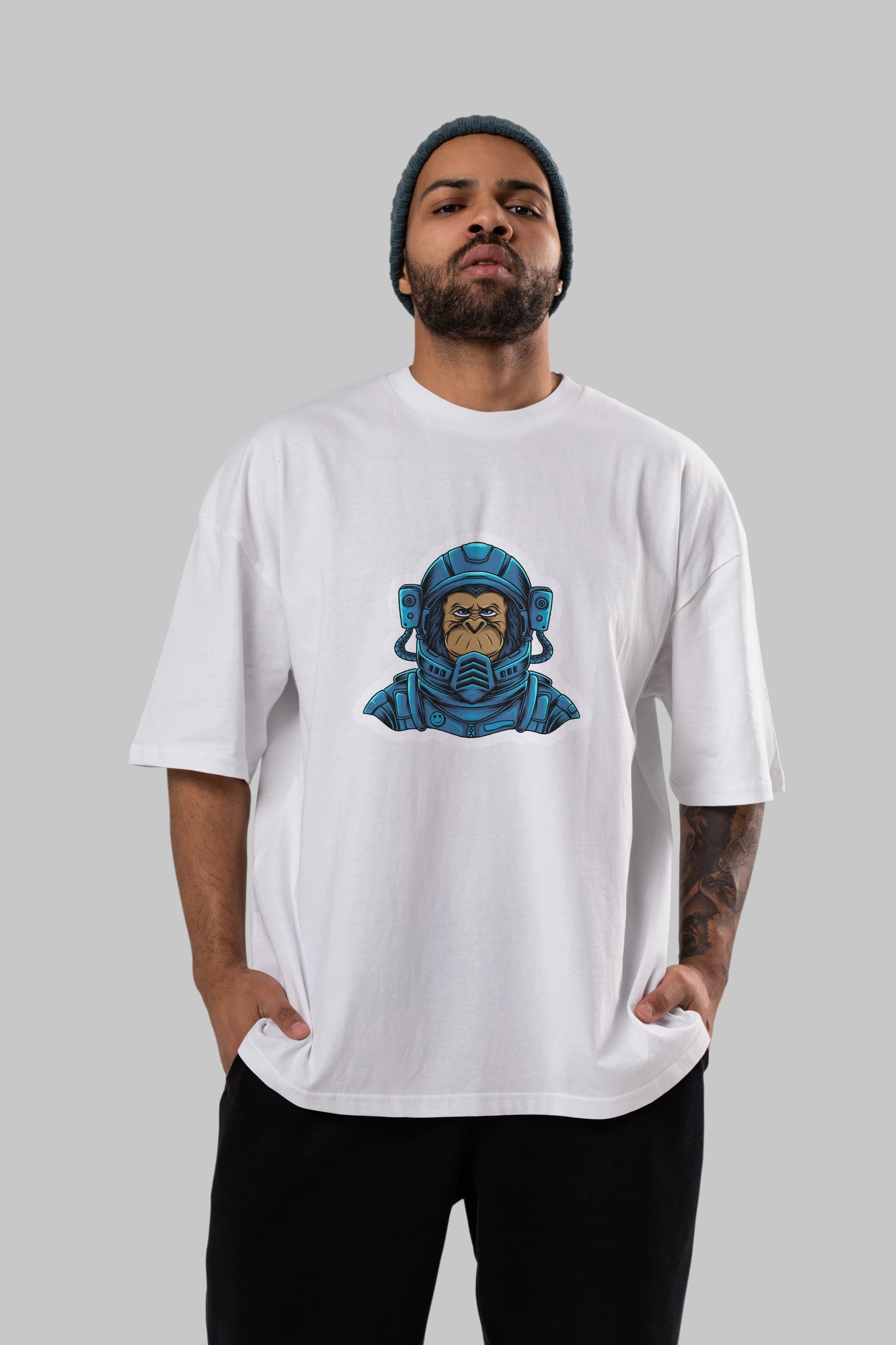 Astromonkey Sticker Ön Baskılı Oversize t-shirt Erkek Kadın Unisex