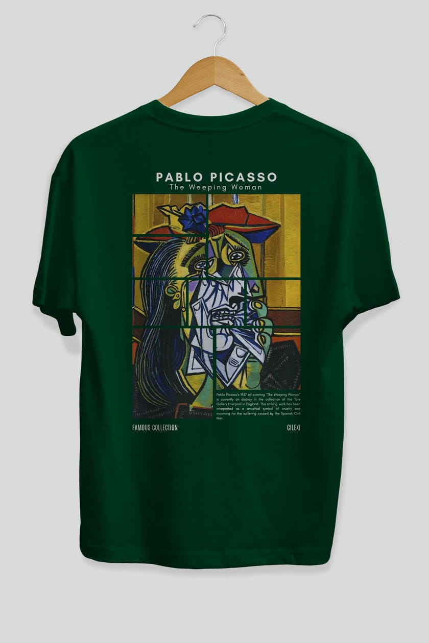 Pablo Picasso Arka Baskılı Oversize t-shirt Erkek Kadın Bisiklet Yaka Pamuk tişort