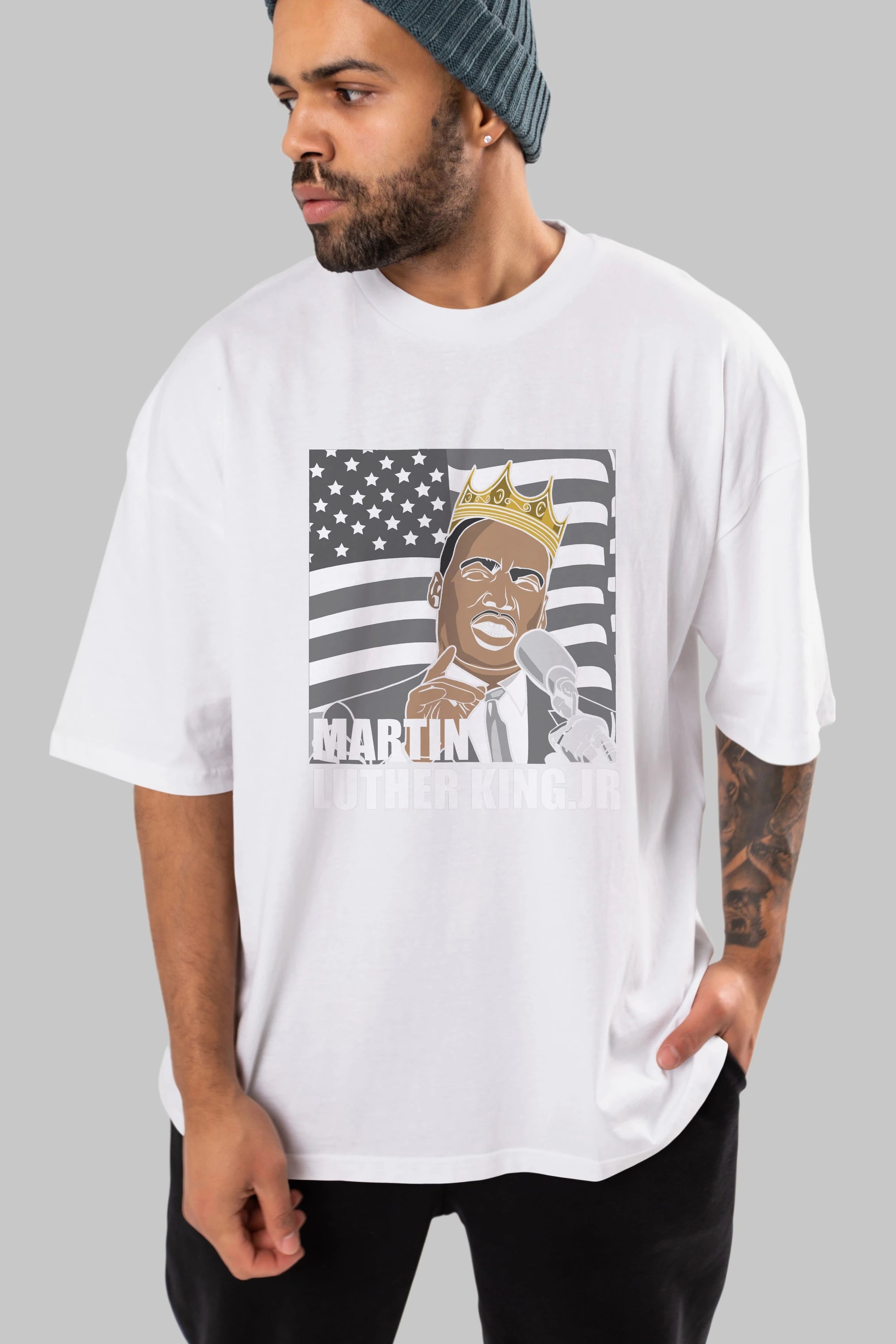 Luther King Ön Baskılı Oversize t-shirt Erkek Kadın Unisex %100 Pamuk tişort