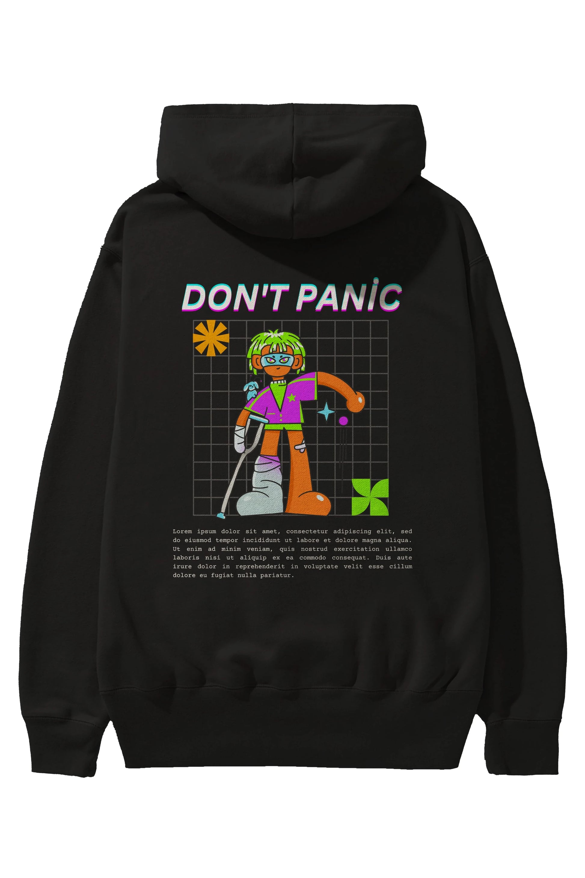 Dont Panic Yazılı Arka Baskılı Oversize Hoodie Kapüşonlu Sweatshirt Erkek Kadın Unisex