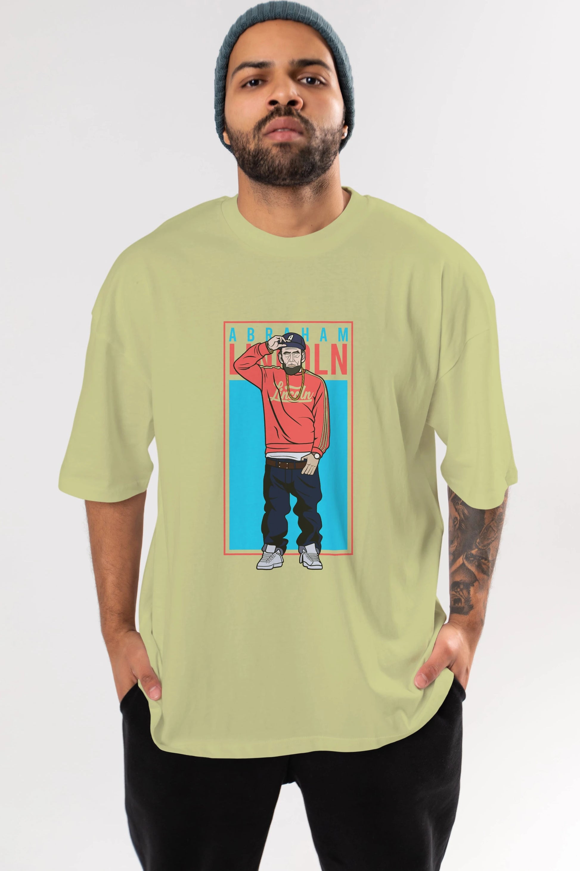 Abraham Lincoln Ön Baskılı Oversize t-shirt Erkek Kadın Unisex %100 Pamuk tişort