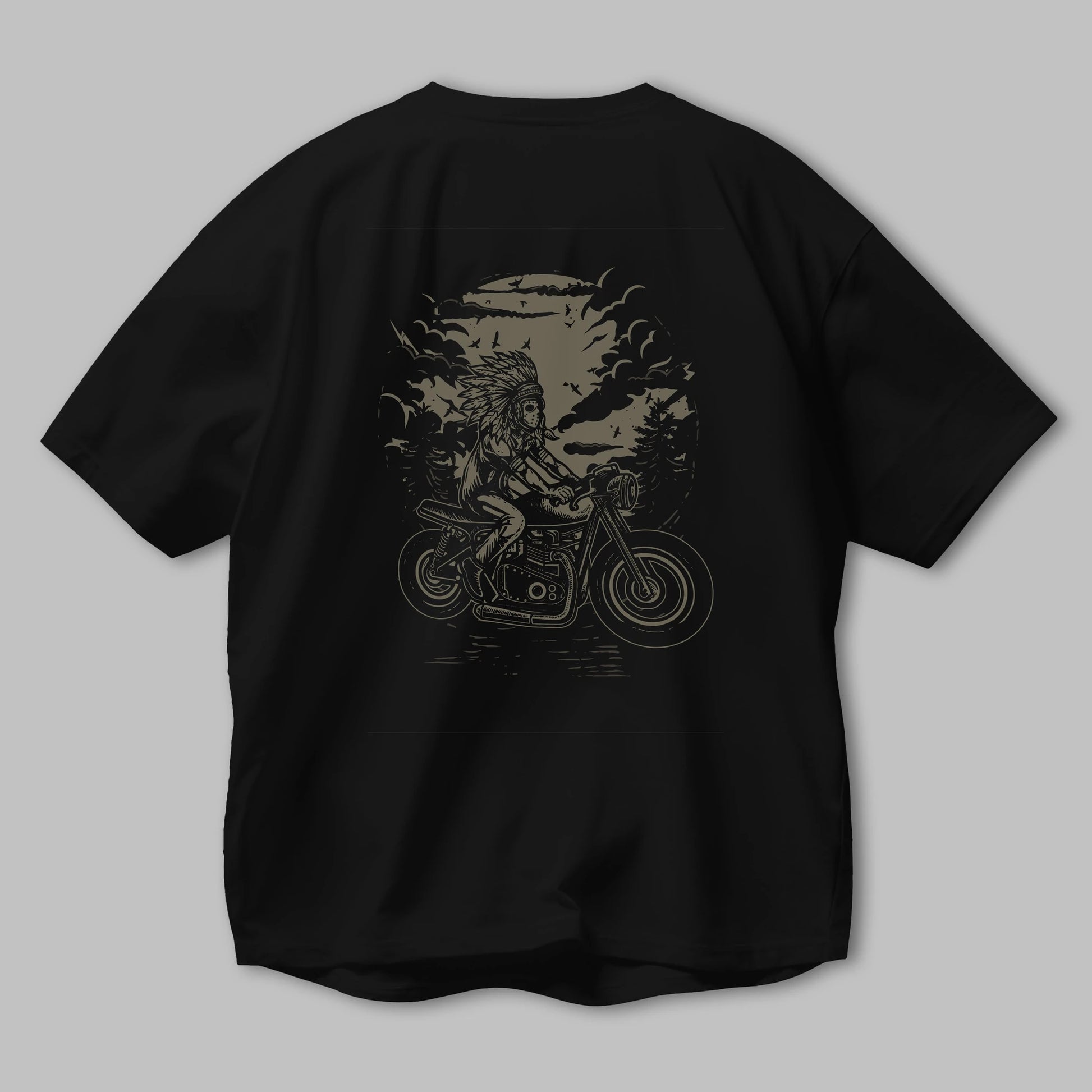 Indian Chief Rider Arka Baskılı Oversize t-shirt Erkek Kadın Unisex %100 Pamuk