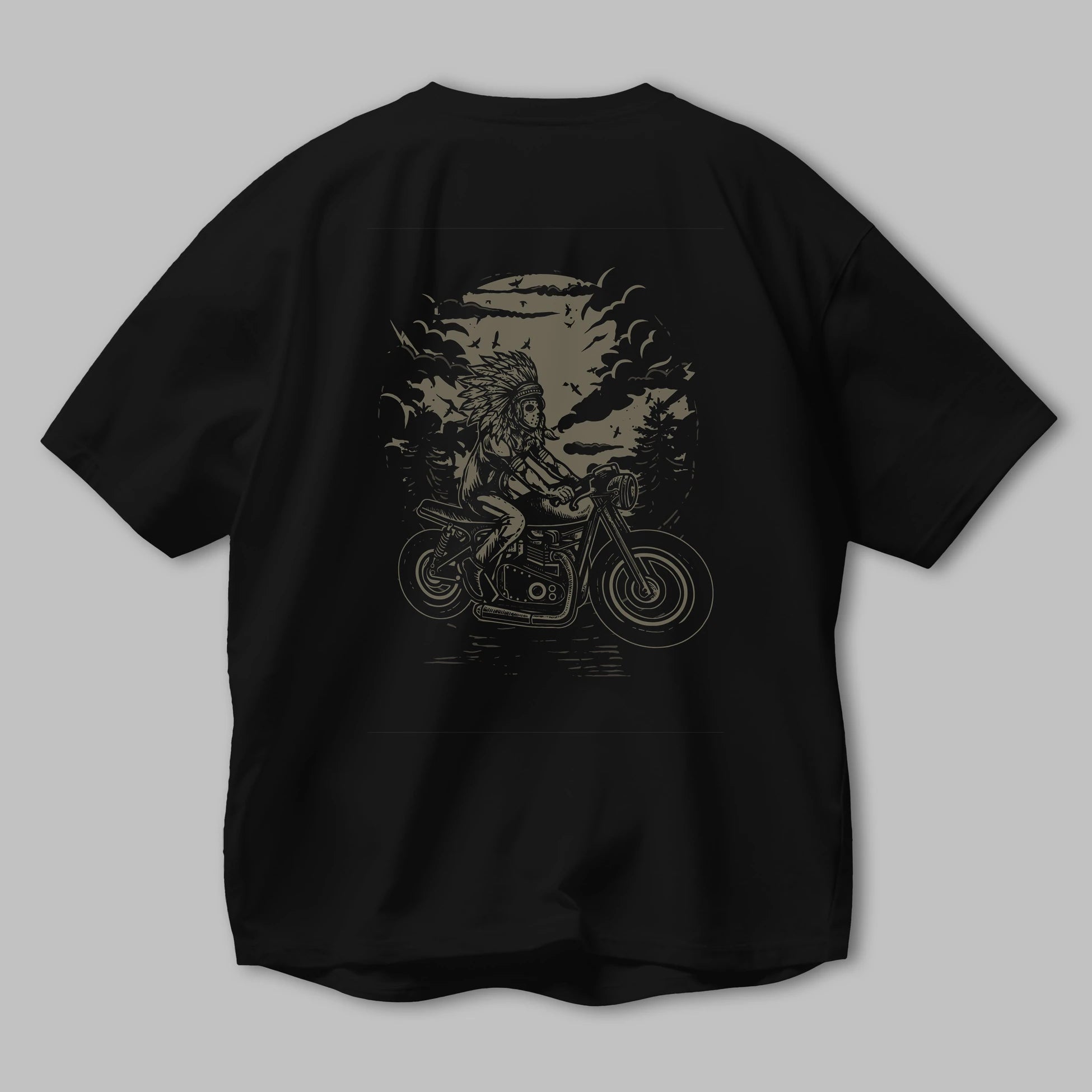 Indian Chief Rider Arka Baskılı Oversize t-shirt Erkek Kadın Unisex %100 Pamuk