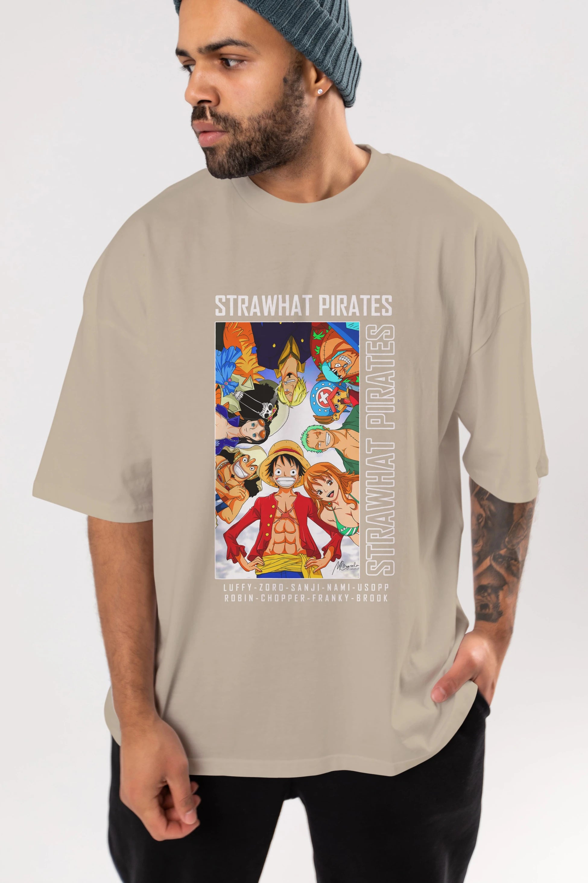 Luffy Strahwat Anime Ön Baskılı Oversize t-shirt Erkek Kadın Unisex
