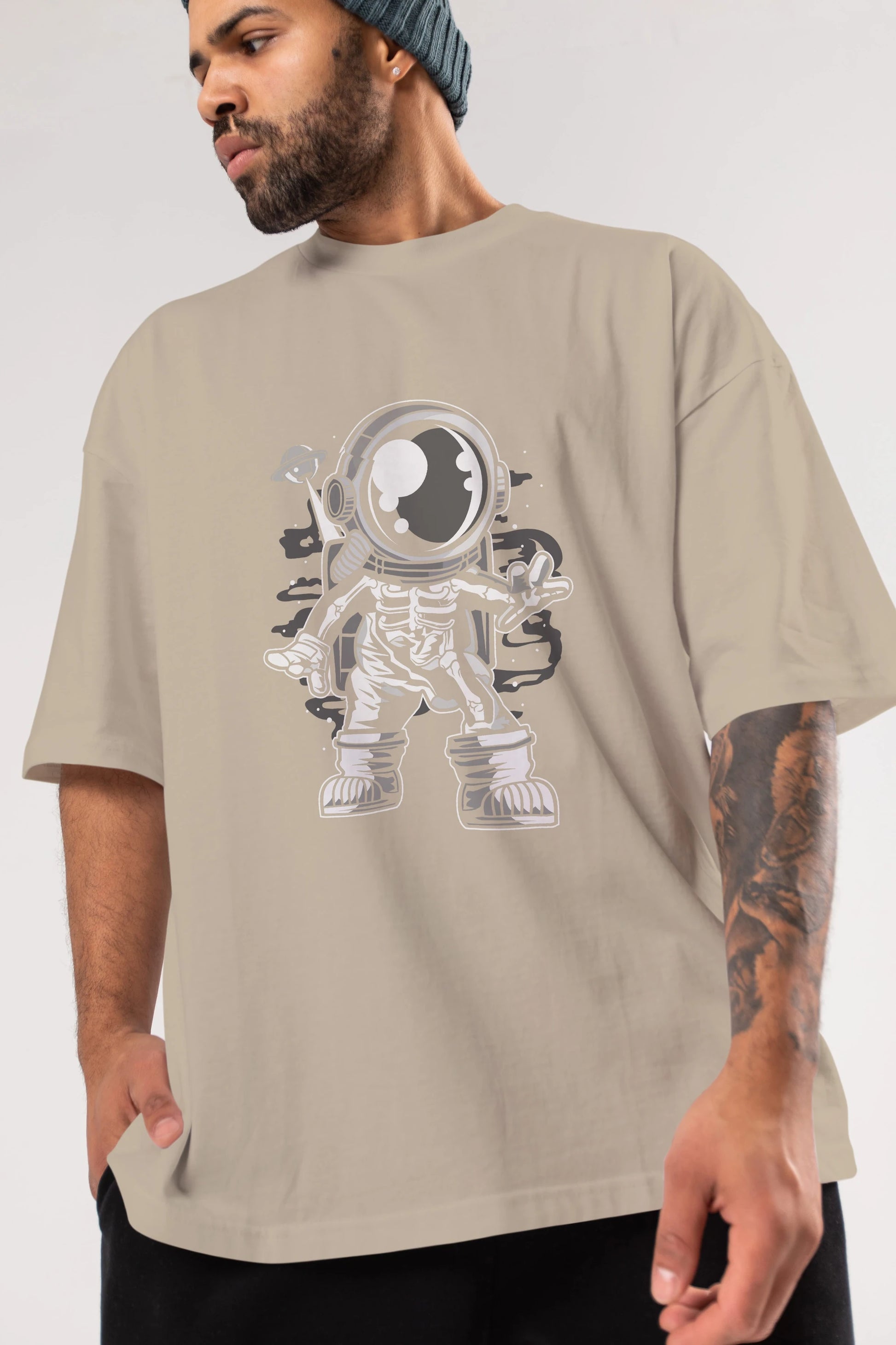 Space Skeleton Ön Baskılı Oversize t-shirt Erkek Kadın Unisex