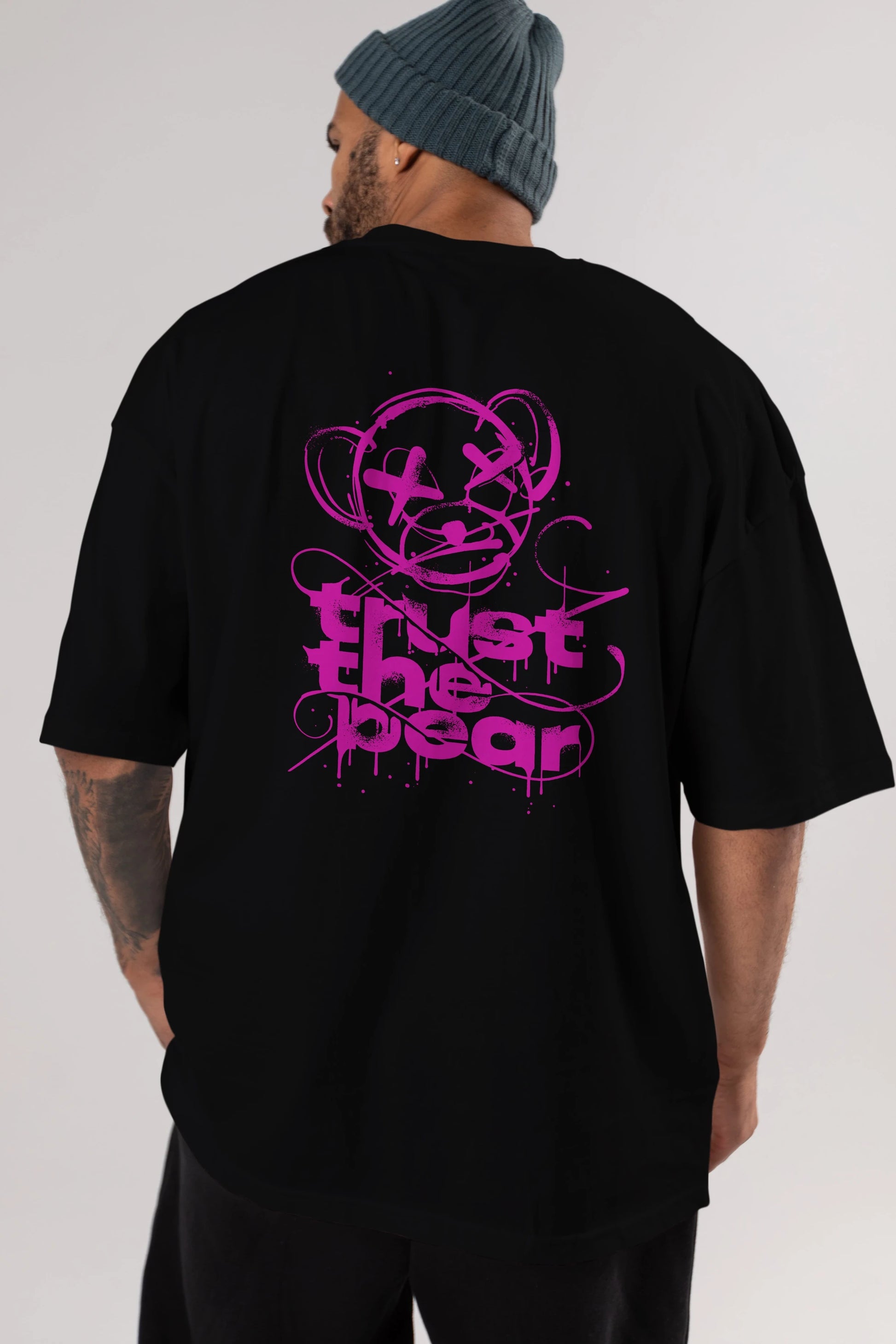 Trust The Bear 2 Arka Baskılı Oversize t-shirt Erkek Kadın Unisex