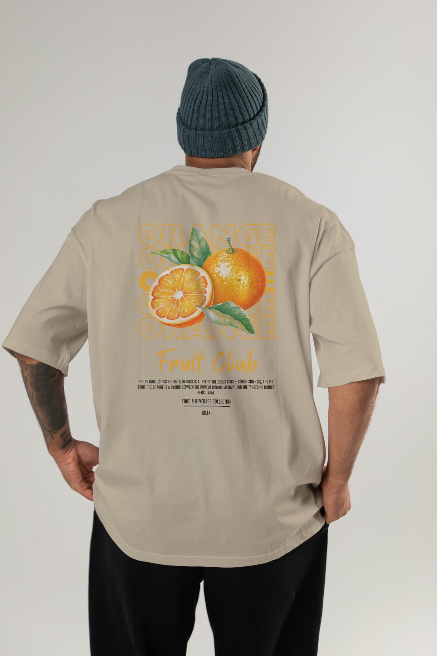 Orange Arka Baskılı Oversize t-shirt Erkek Kadın Pamuk Bisiklet Yaka tişort