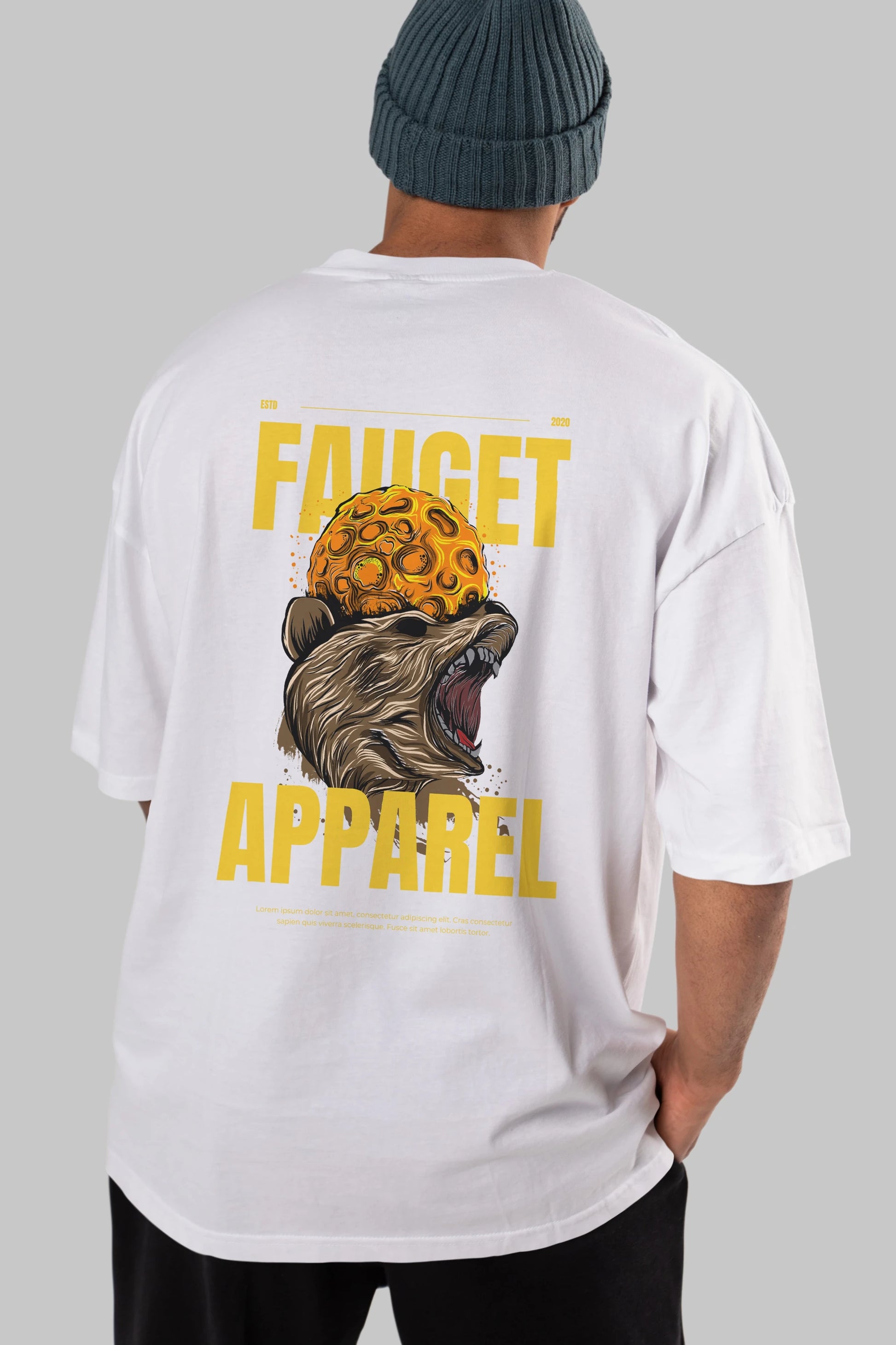 Bear Angry Fauget Apparel Arka Baskılı Oversize t-shirt Erkek Kadın Unisex