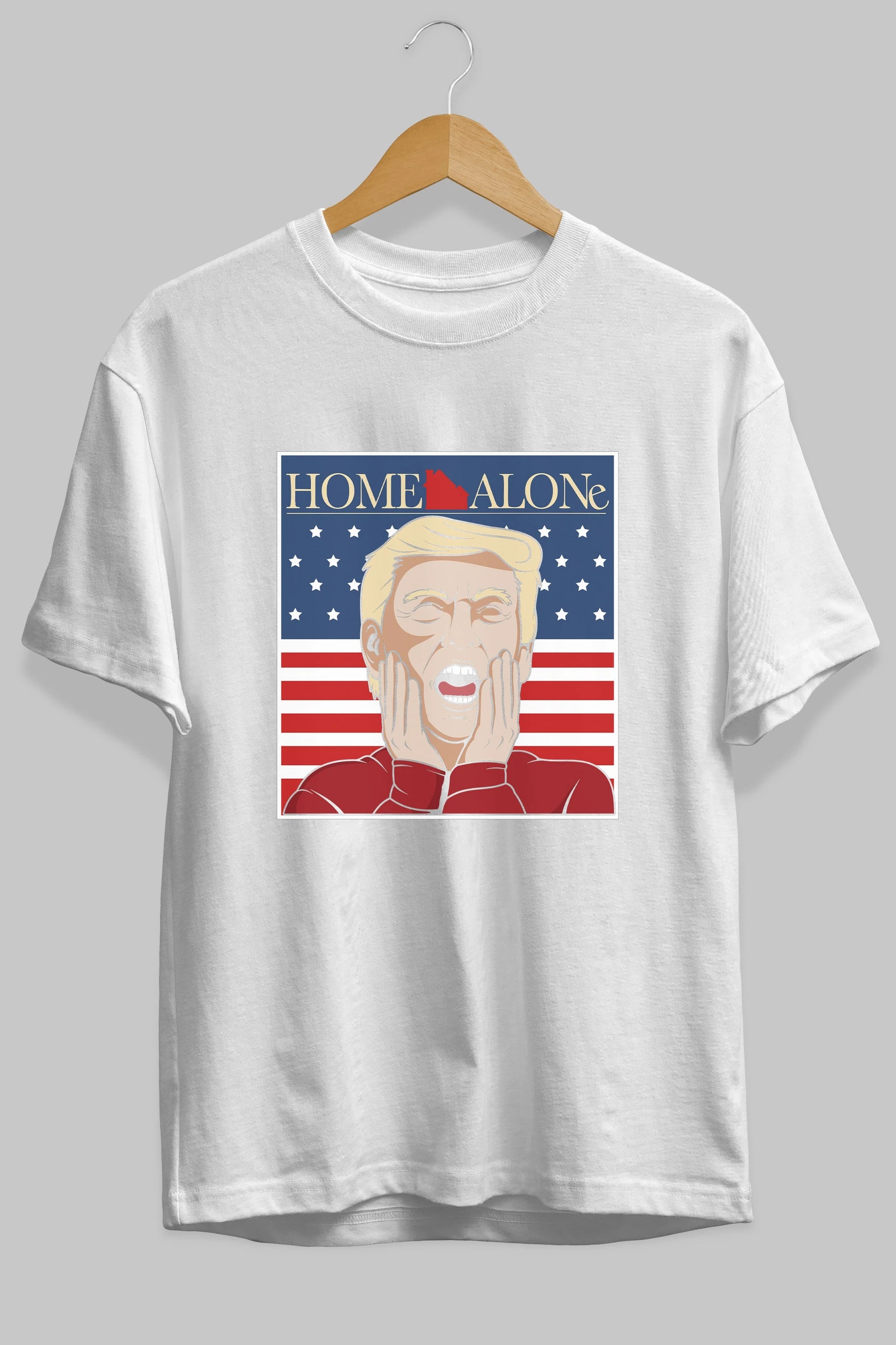 Home Alone Trump Ön Baskılı Oversize t-shirt Erkek Kadın Unisex %100 Pamuk tişort