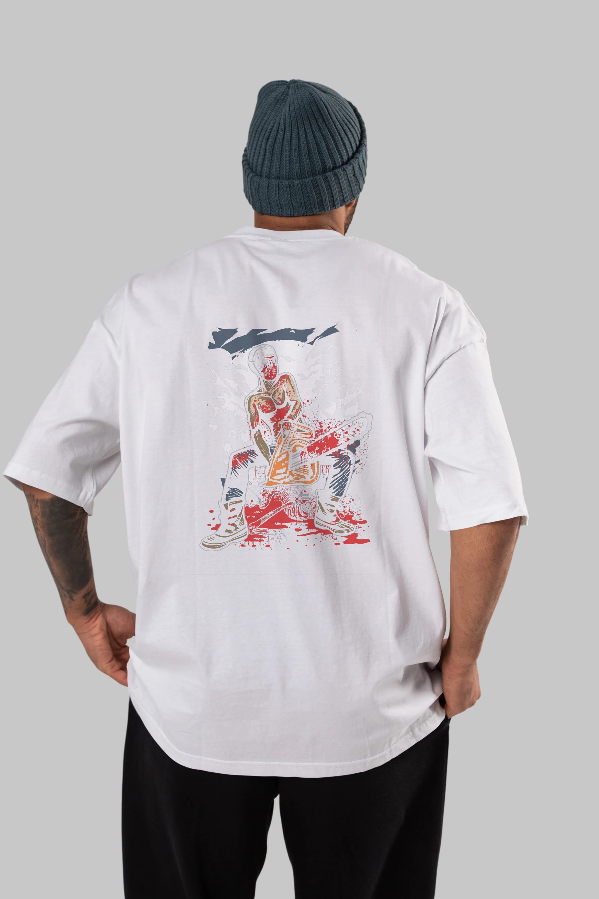 Chainsaw Killer Arka Baskılı Oversize t-shirt Erkek Kadın Unisex %100 Pamuk
