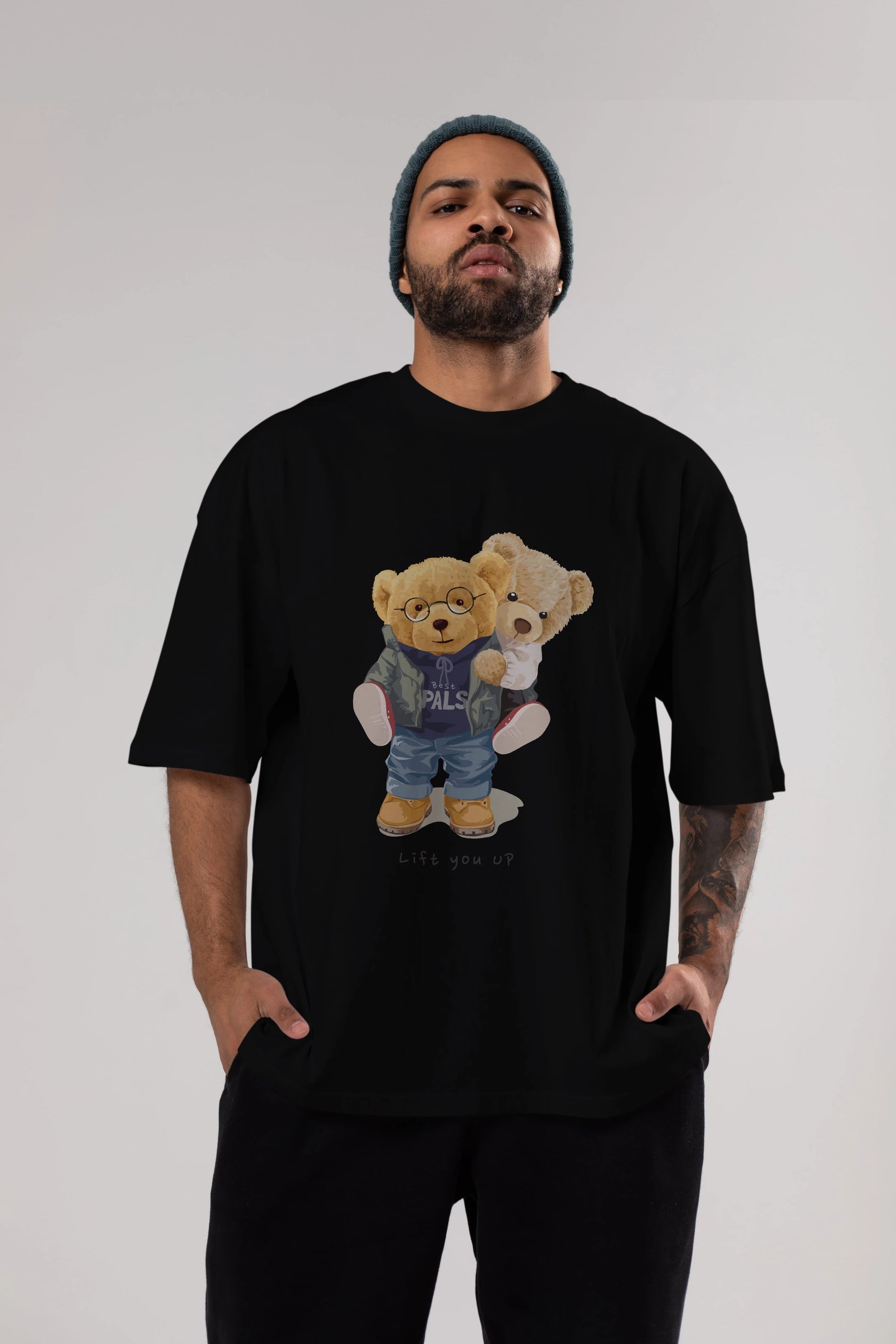 Teddy Bear Lift You Up Ön Baskılı Oversize t-shirt Erkek Kadın Unisex %100 Pamuk