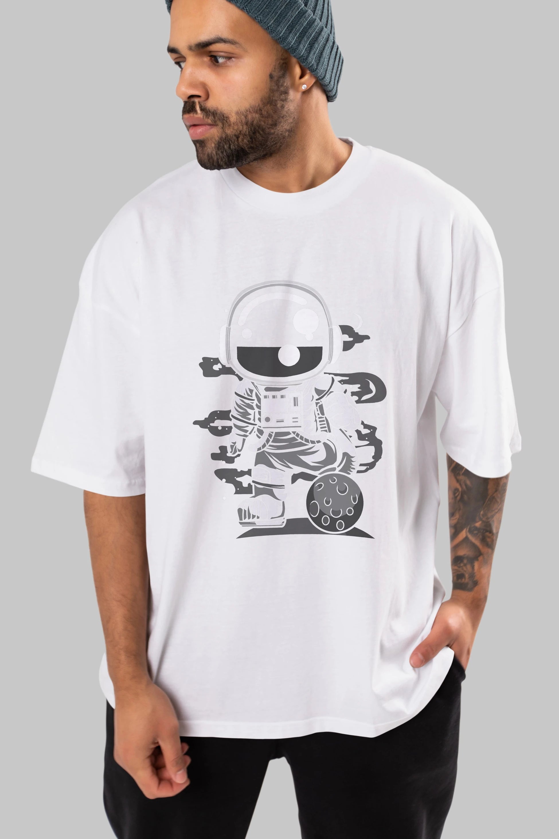 Astronaut Soccer Ön Baskılı Oversize t-shirt Erkek Kadın Unisex