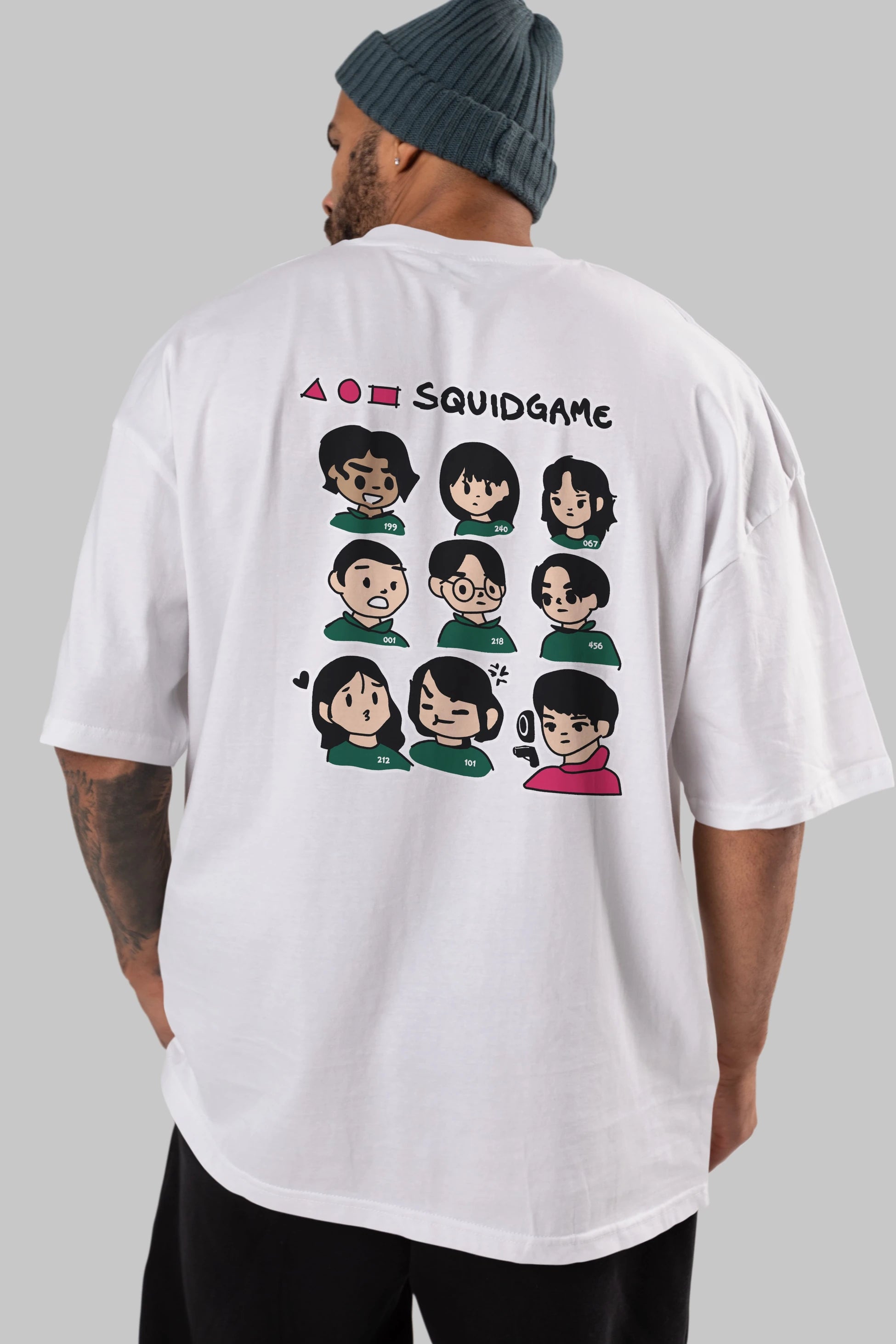 Squid Game (3) Arka Baskılı Oversize t-shirt Erkek Kadın Unisex %100 Pamuk Bisiklet Yaka tişort