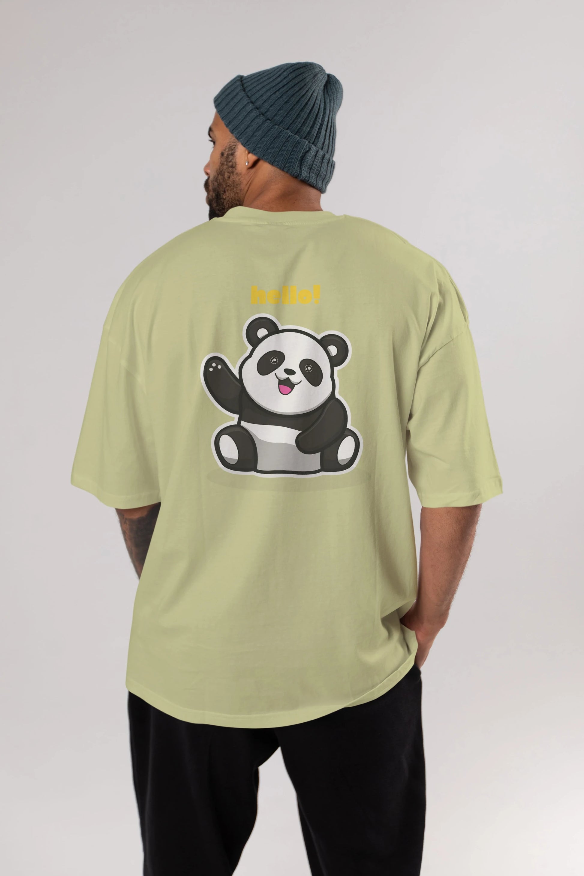 Hello Panda Arka Baskılı Oversize t-shirt Erkek Kadın Unisex