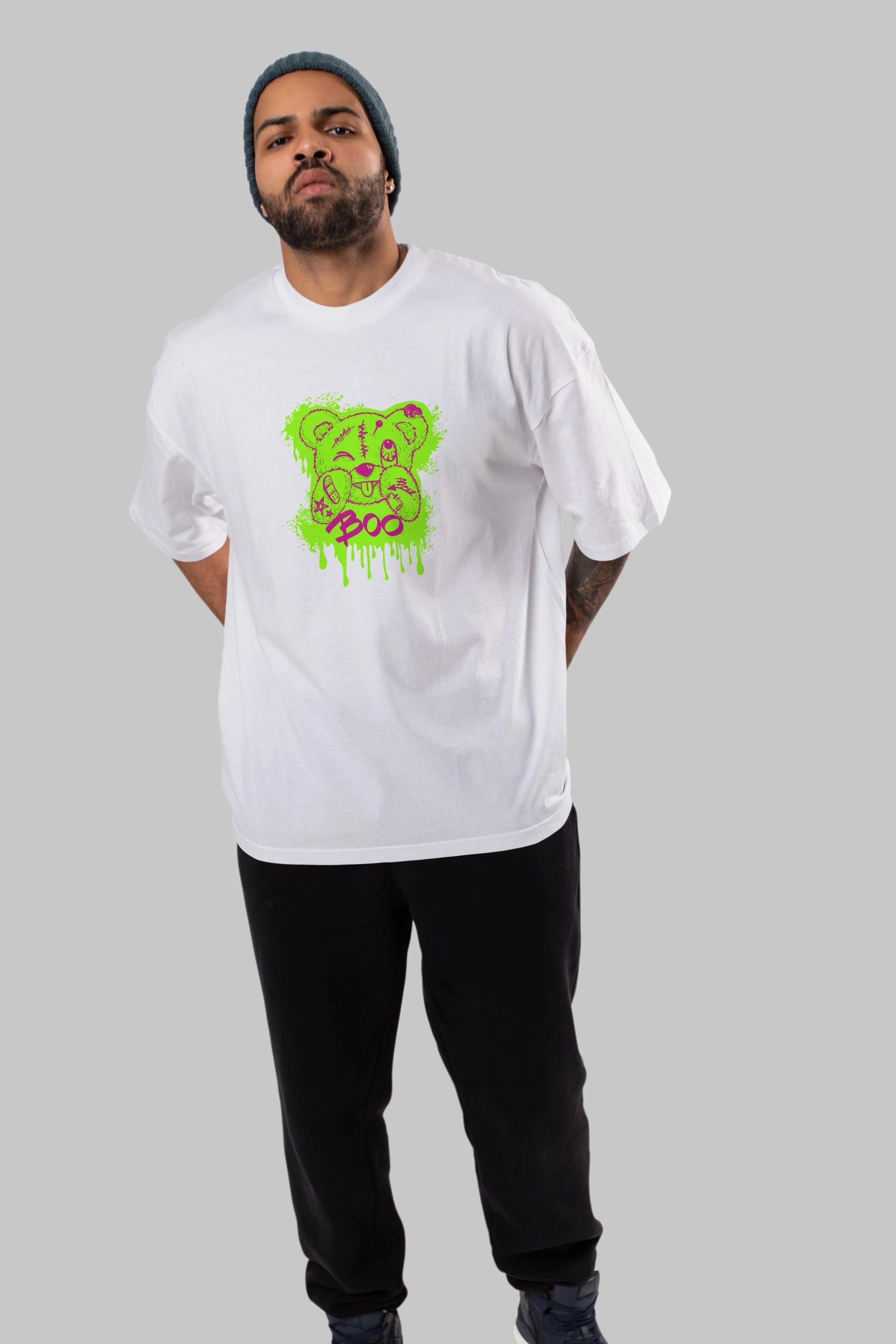 Boo  Bear Ön Baskılı Oversize t-shirt Erkek Kadın Unisex
