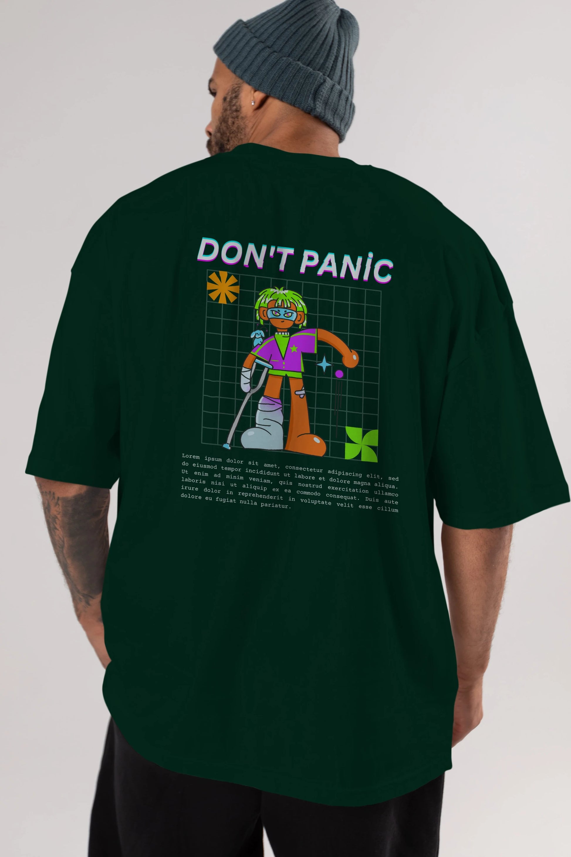 Dont Panic Yazılı Arka Baskılı Oversize t-shirt Erkek Kadın Unisex