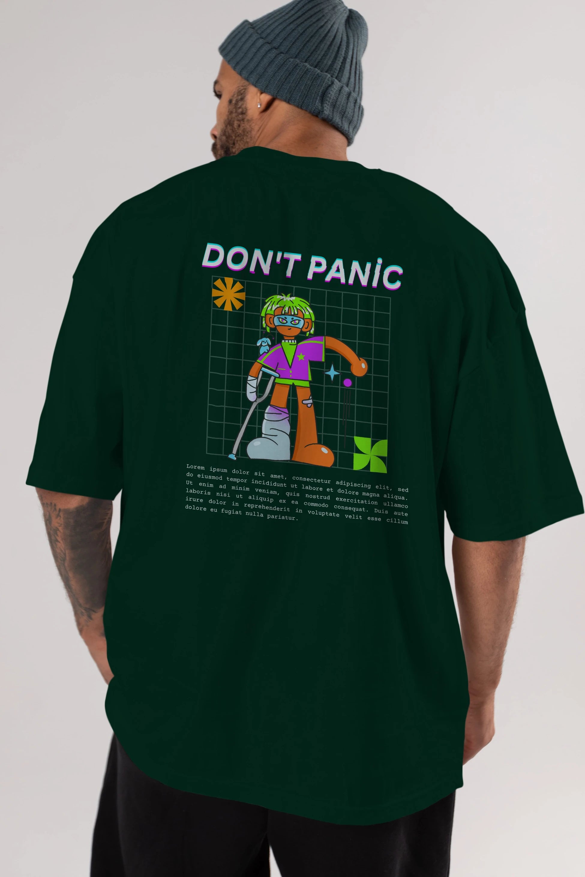 Dont Panic Yazılı Arka Baskılı Oversize t-shirt Erkek Kadın Unisex