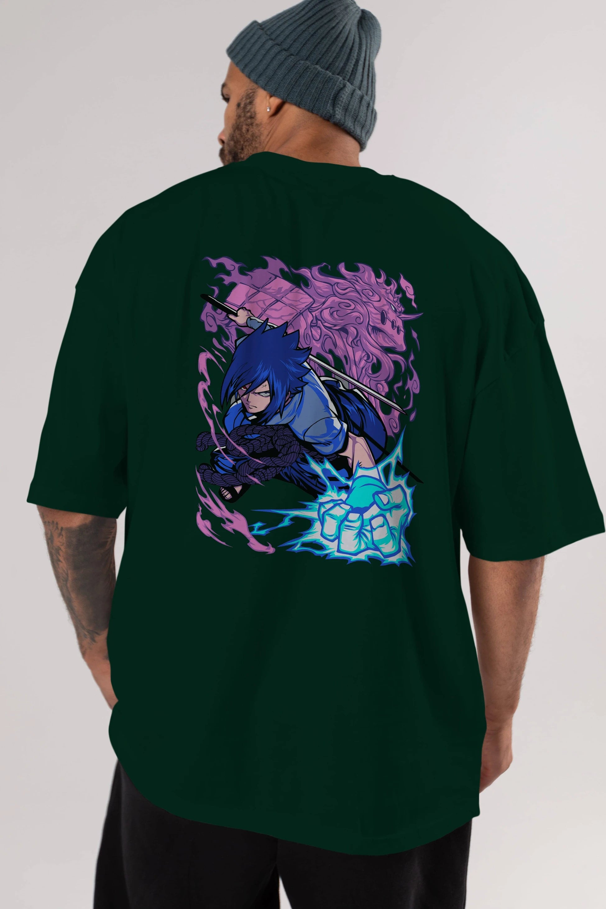 NARUTO SASUKE UCHIHA 2 Anime Arka Baskılı Oversize t-shirt Erkek Kadın Unisex