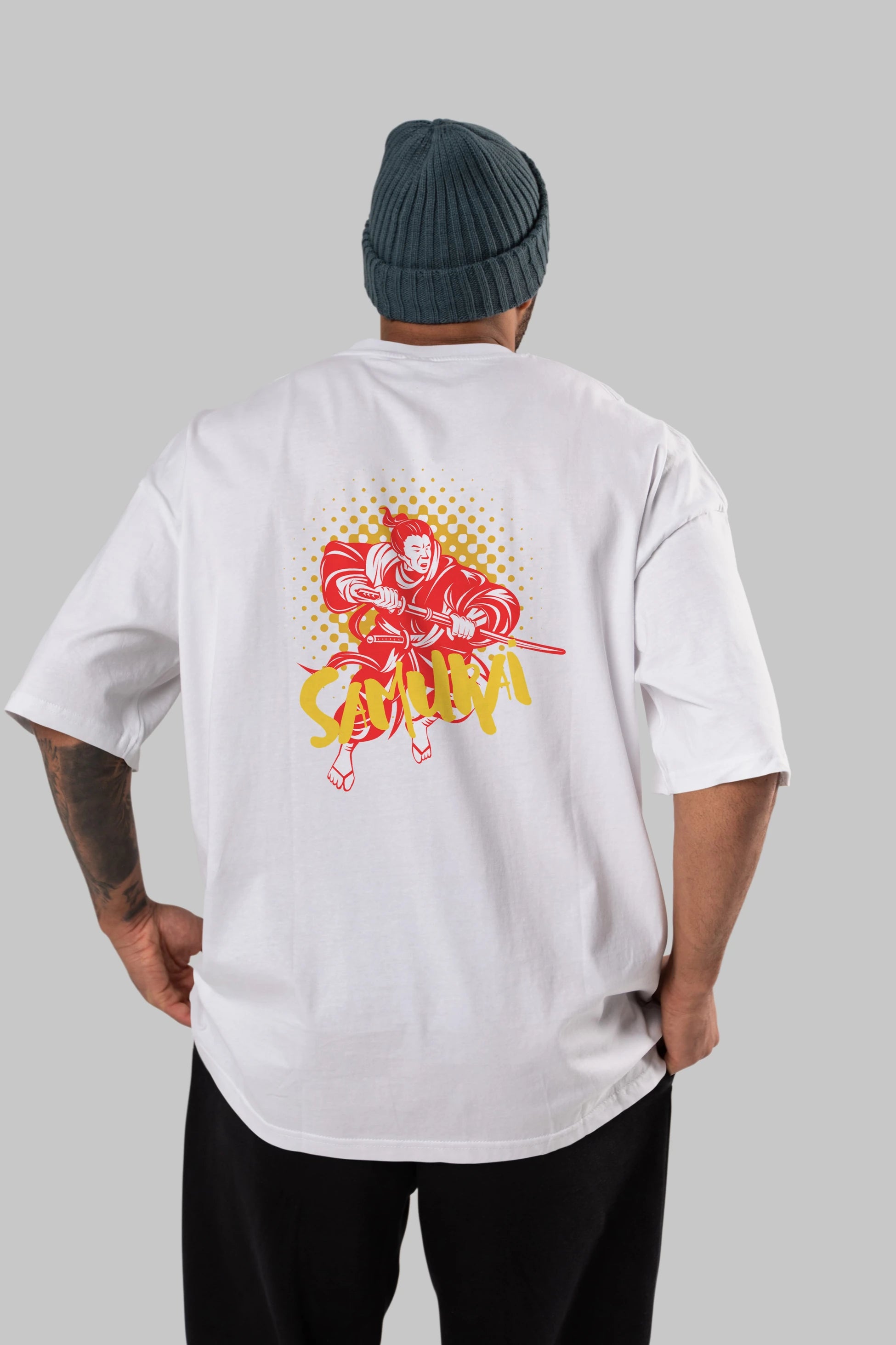 Samurai Arka Baskılı Oversize t-shirt Erkek Kadın Unisex