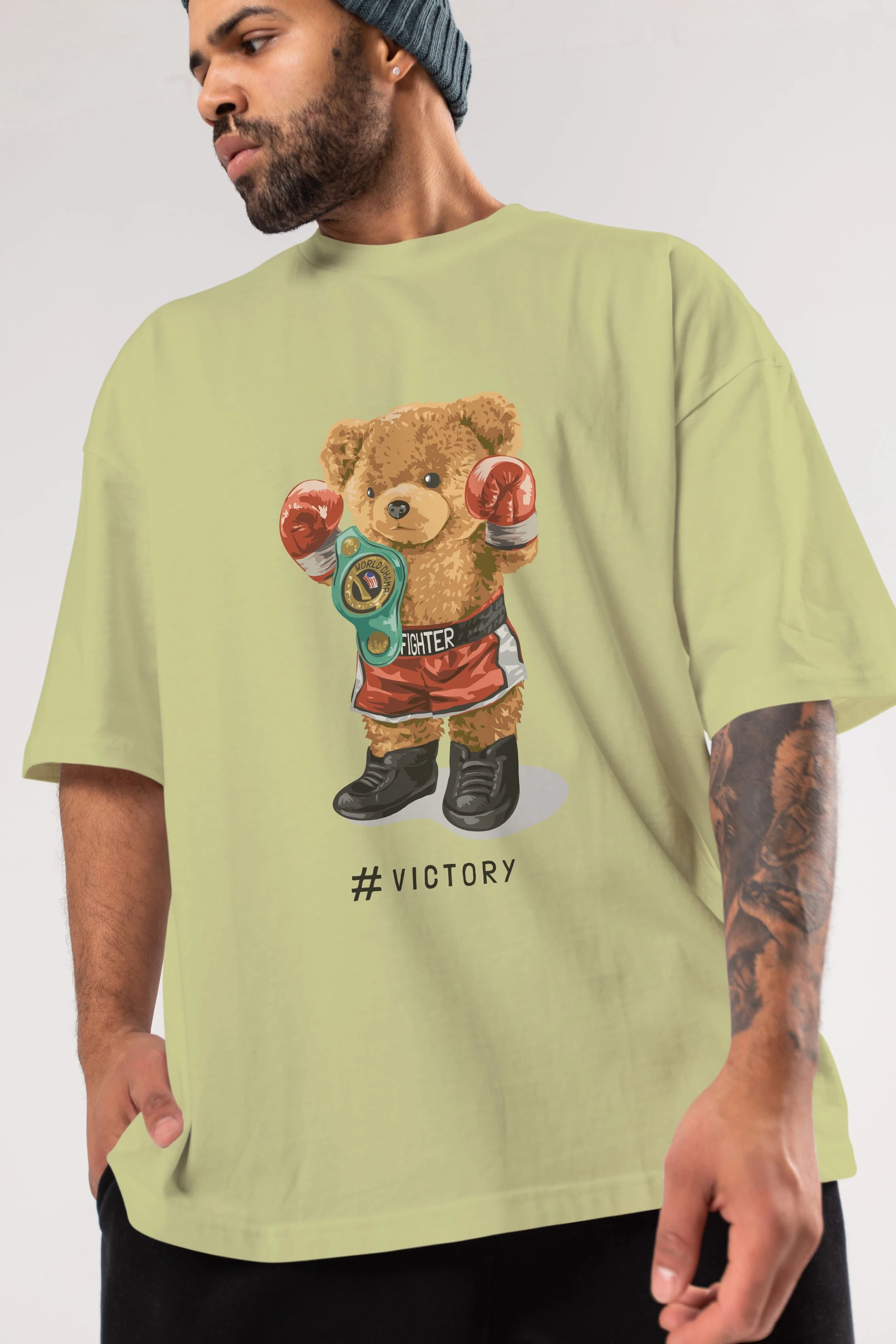 Teddy Bear Victory Ön Baskılı Oversize t-shirt Erkek Kadın Unisex %100 Pamuk