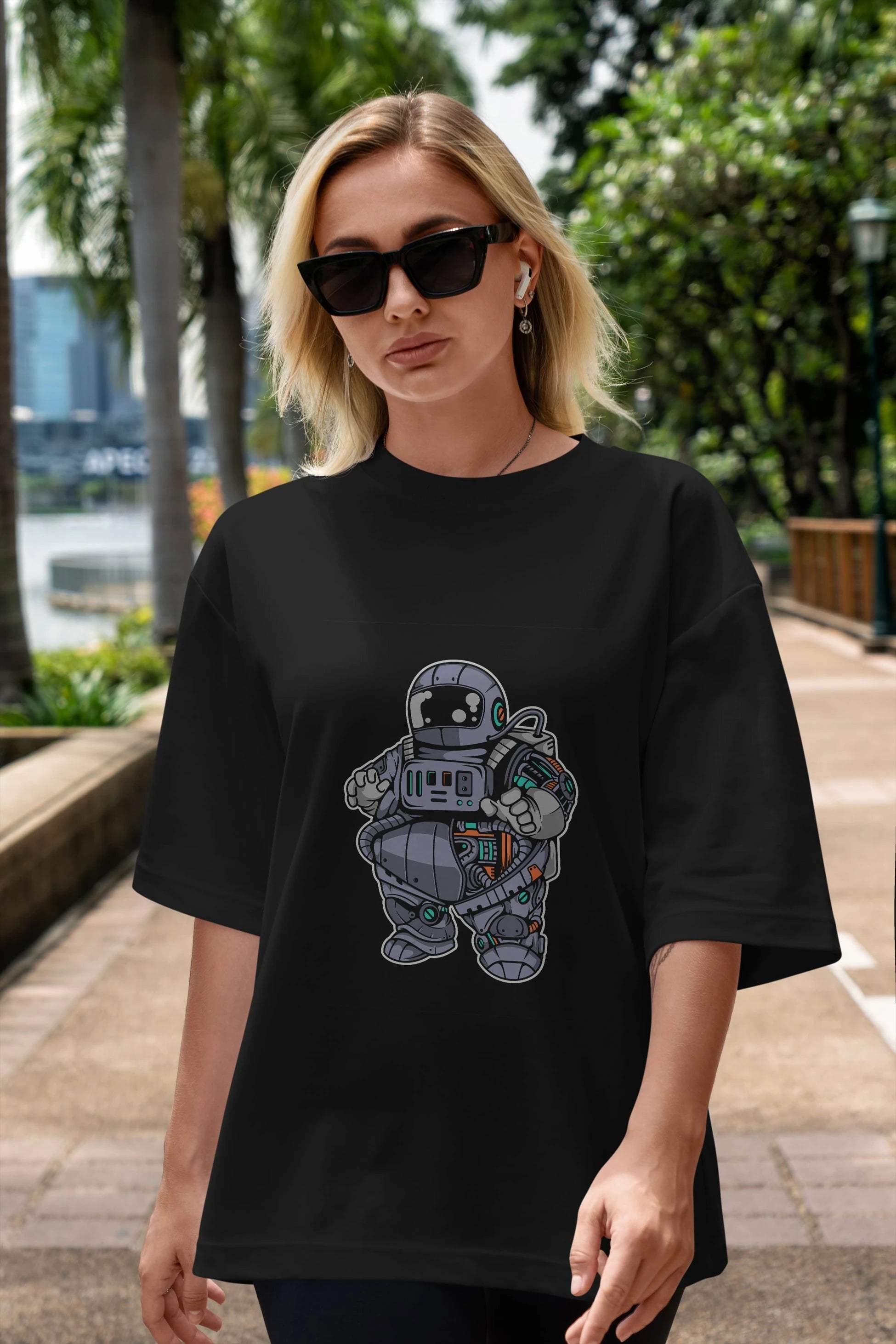 Fat Astronaut Robot Ön Baskılı Oversize t-shirt Erkek Kadın Unisex