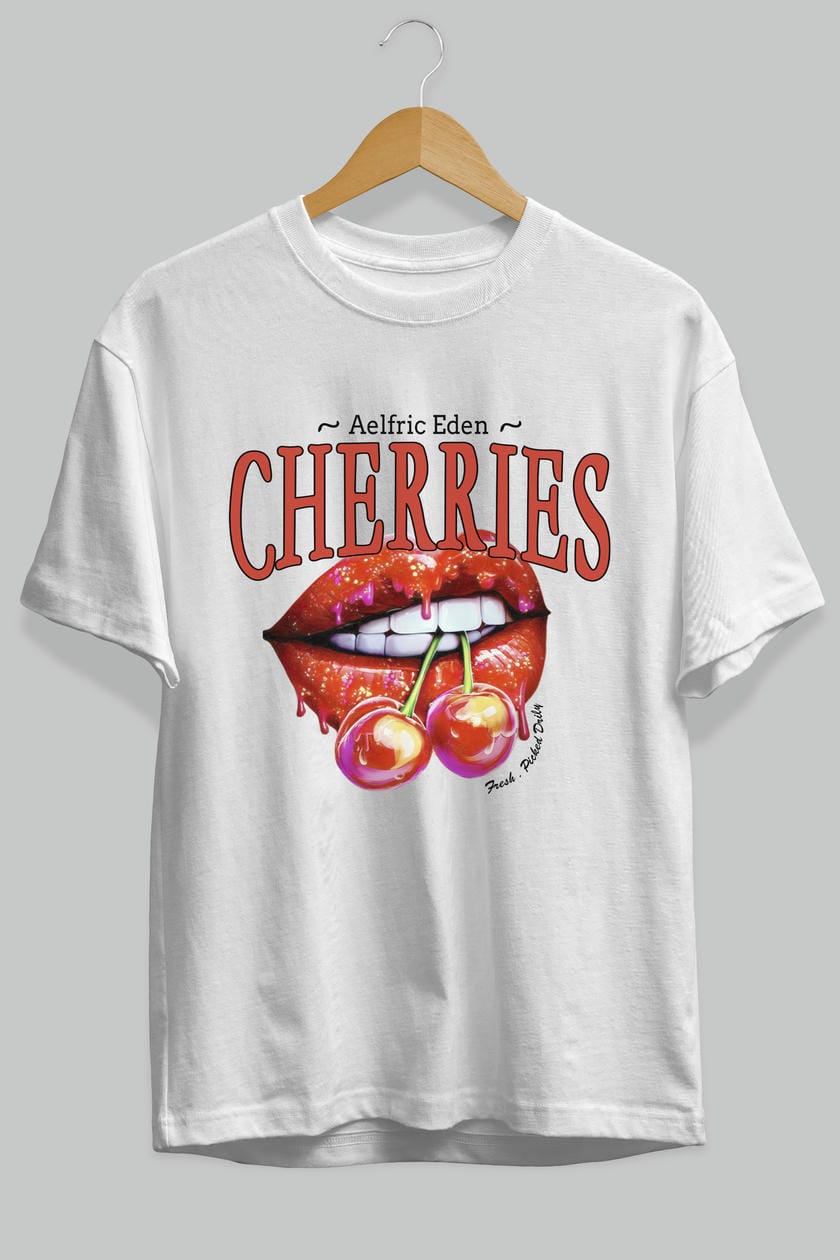 Cherry Cherries 3 Ön Baskılı Oversize t-shirt Erkek Kadın Pamuk Bisiklet Yaka tişort
