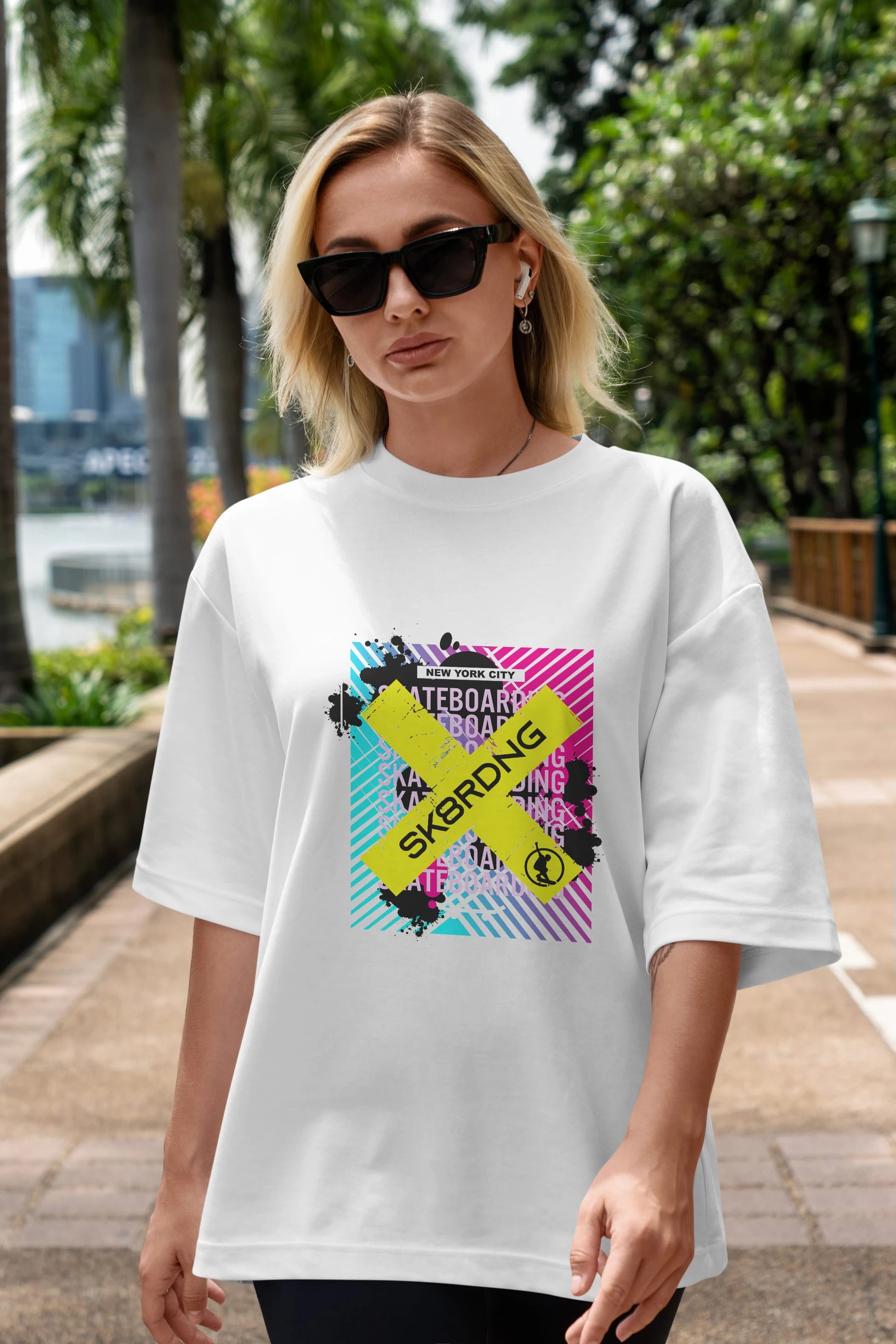 Skatebording Ön Baskılı Oversize t-shirt Erkek Kadın Unisex