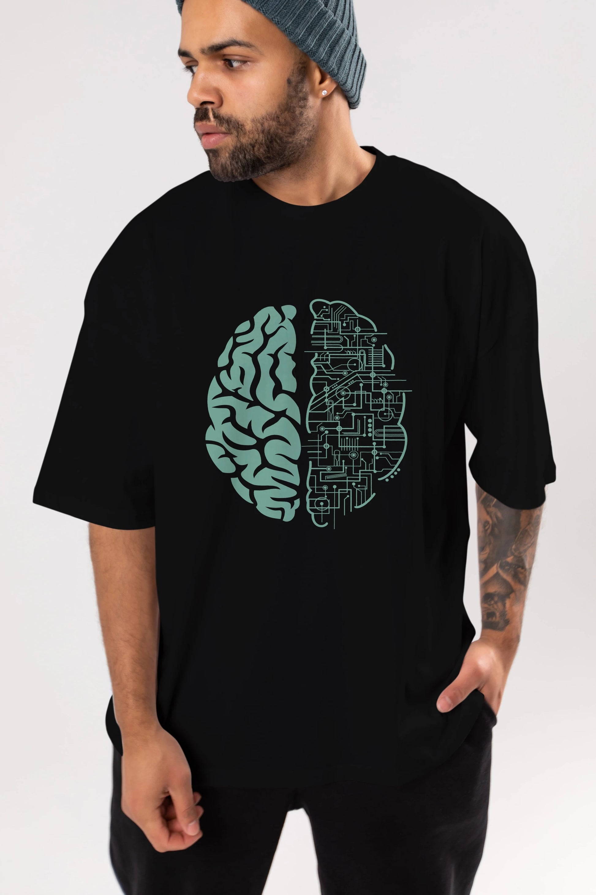 Electric Brain Ön Baskılı Oversize t-shirt %100 pamuk Erkek Kadın Unisex