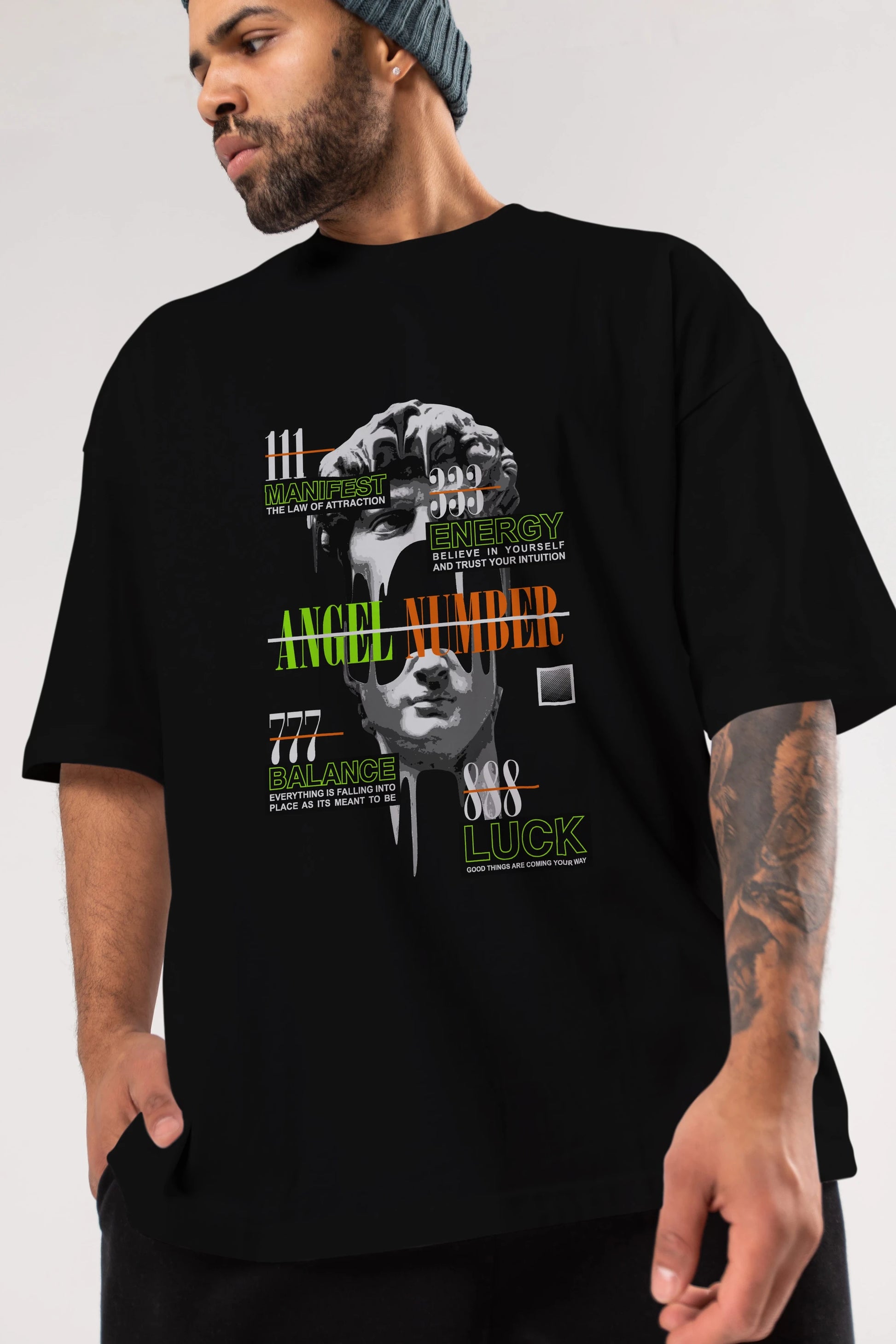 Angel Number Ön Baskılı Oversize t-shirt Erkek Kadın Unisex