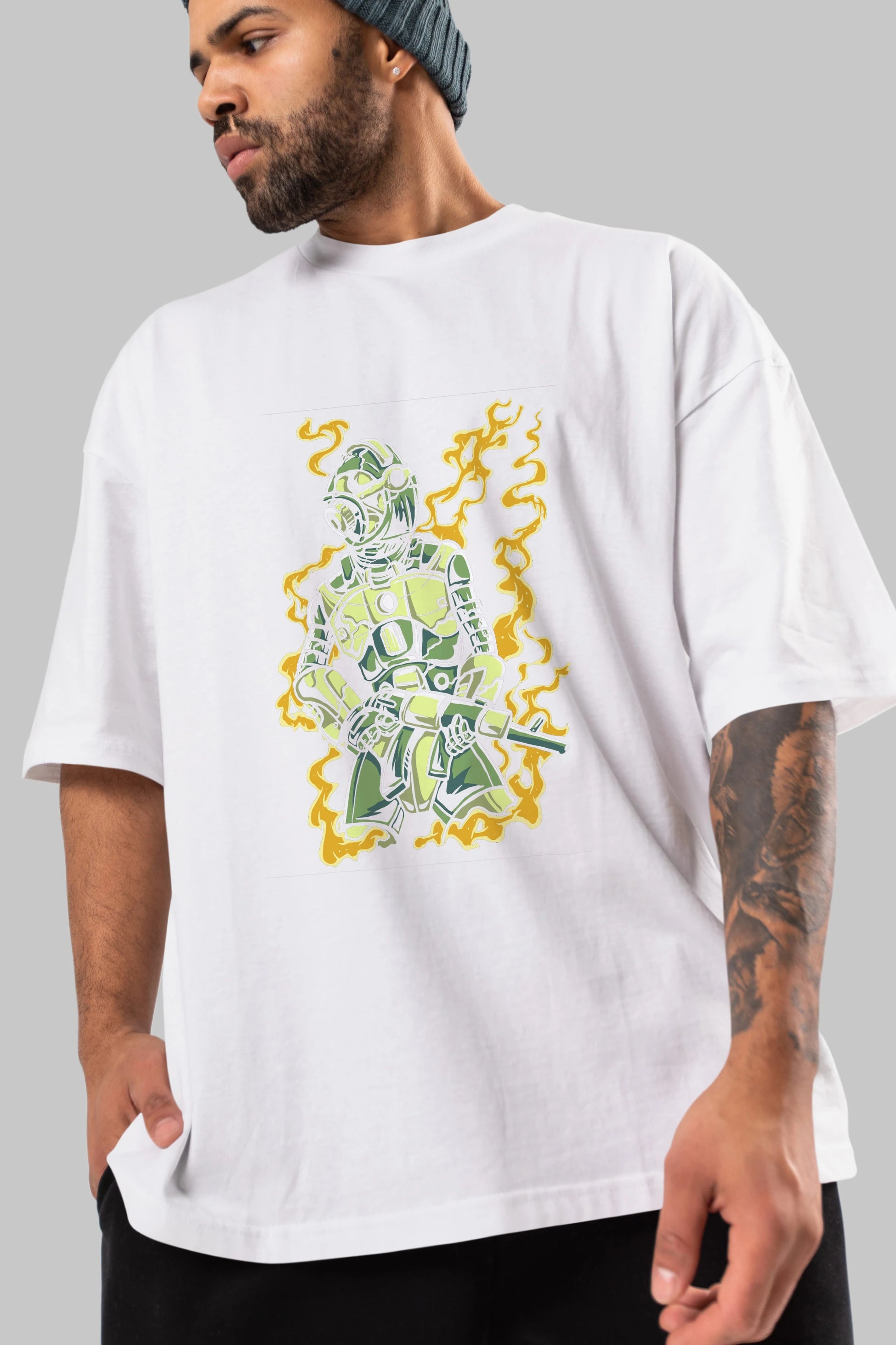 Robot Soldier Ön Baskılı Oversize t-shirt Erkek Kadın Unisex %100 Pamuk tişort