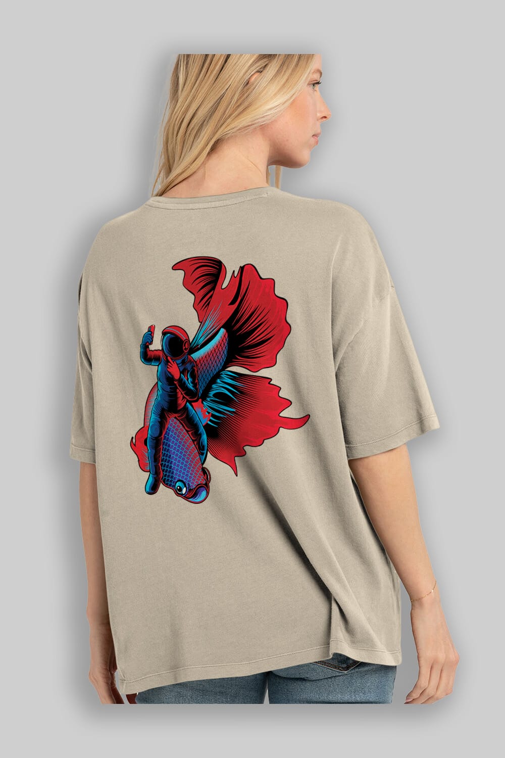Astrofish selfie Arka Baskılı Oversize t-shirt Erkek Kadın Unisex