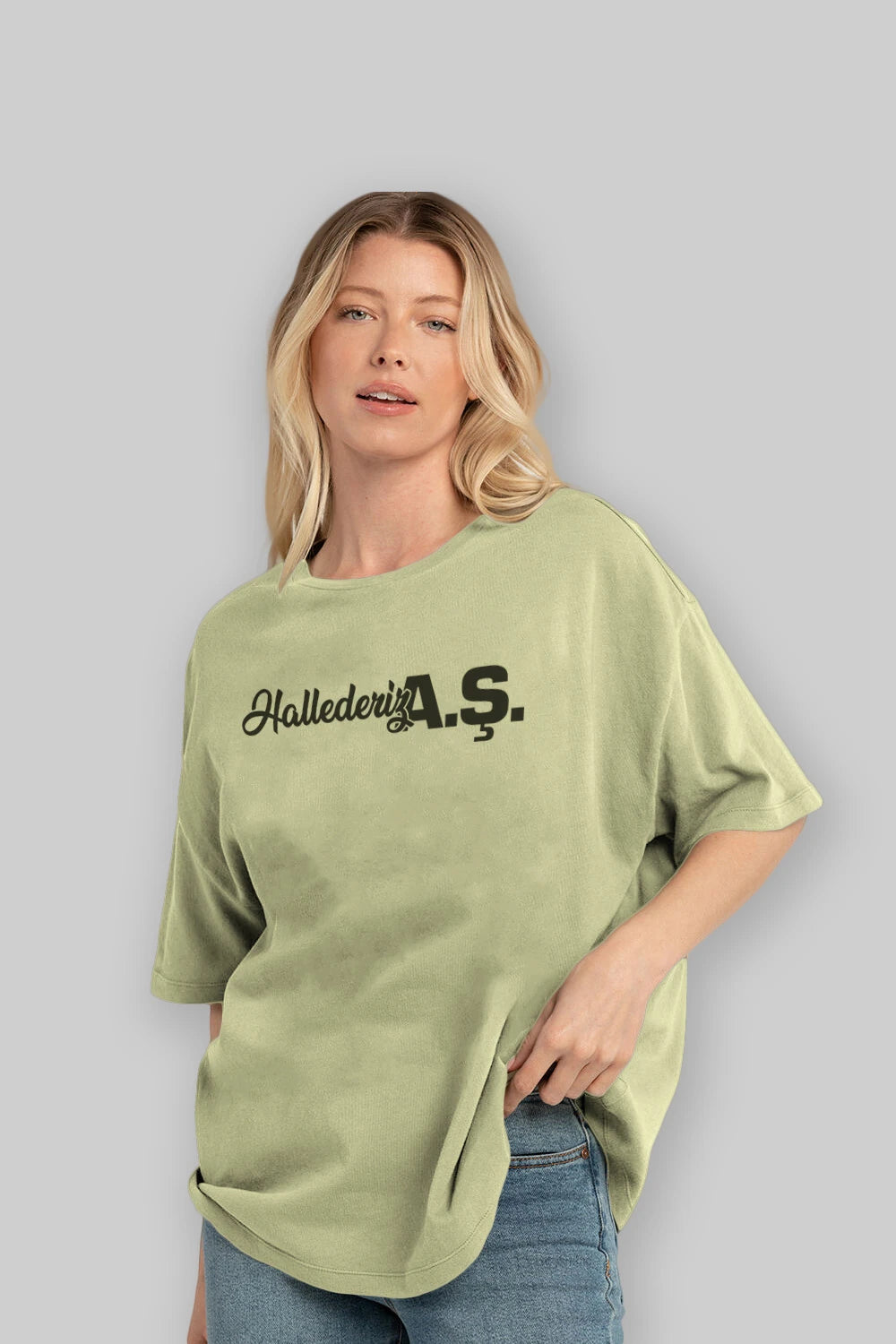 Hallederiz A.Ş Ön Baskılı Oversize t-shirt %100 pamuk Erkek Kadın Unisex