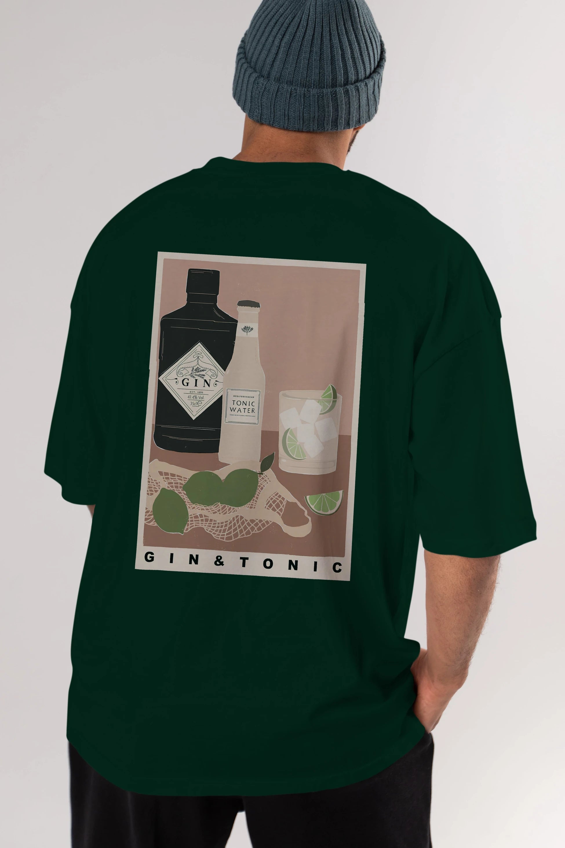 Gin Tonic Arka Baskılı Oversize t-shirt Erkek Kadın Unisex %100 Pamuk Bisiklet Yaka tişort