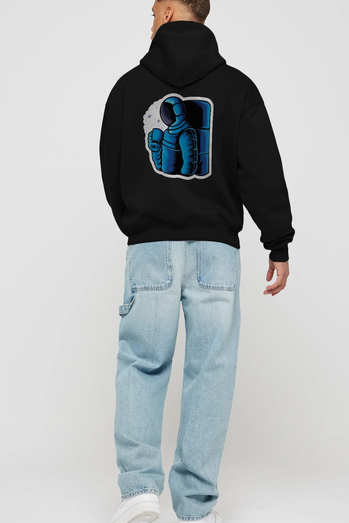 Drinking coffee in space sticker Arka Baskılı Hoodie Oversize Kapüşonlu Sweatshirt Erkek Kadın Unisex