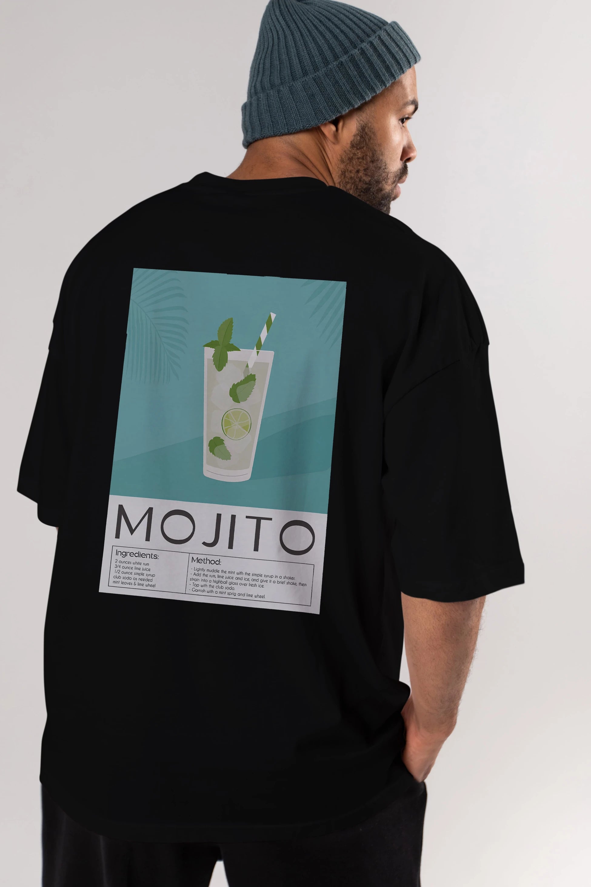 Mojito 4 Arka Baskılı Oversize t-shirt Erkek Kadın Unisex %100 Pamuk Bisiklet Yaka tişort