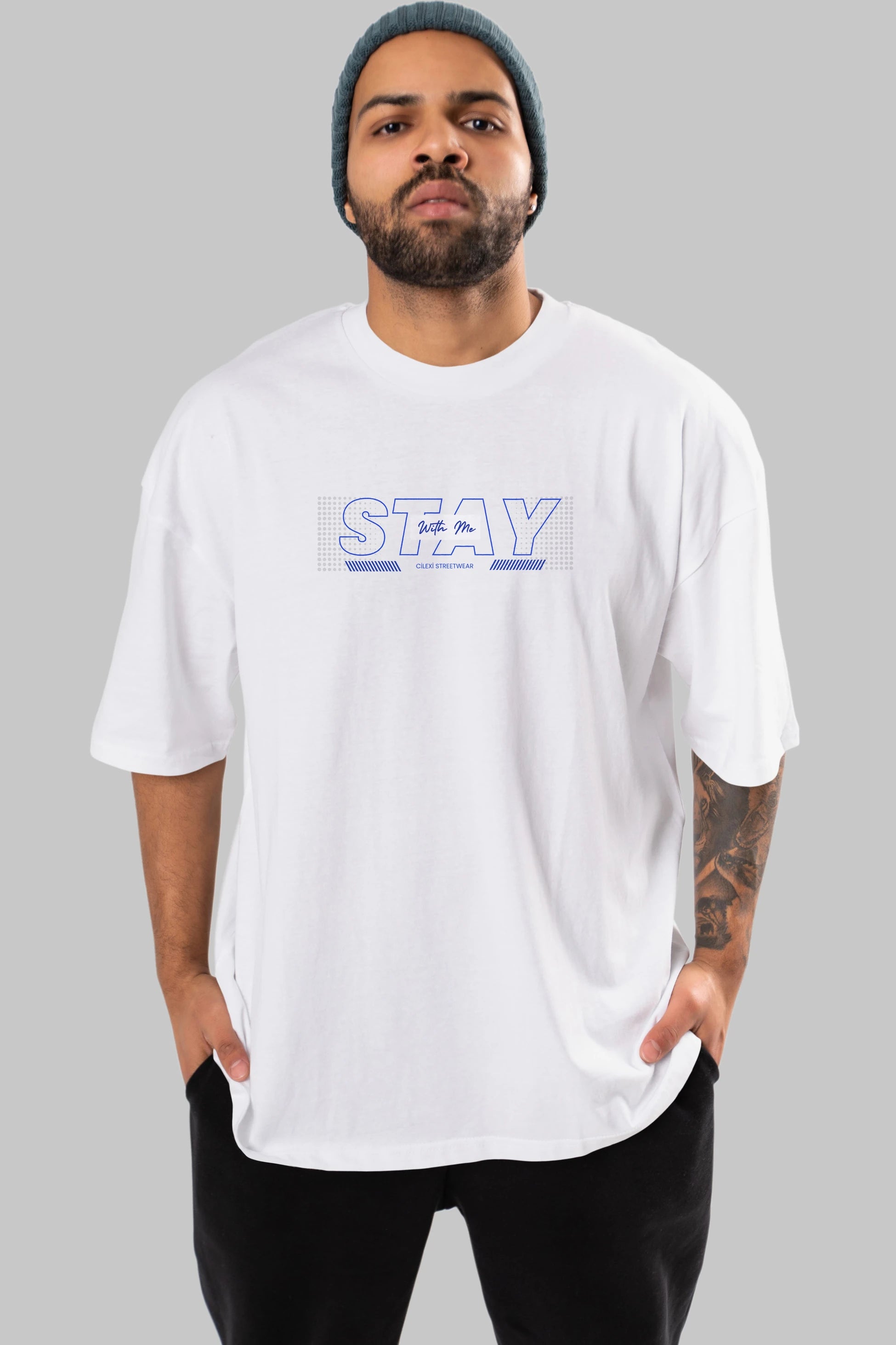 Stay with Me Yazılı Ön Baskılı Oversize t-shirt Erkek Kadın Unisex
