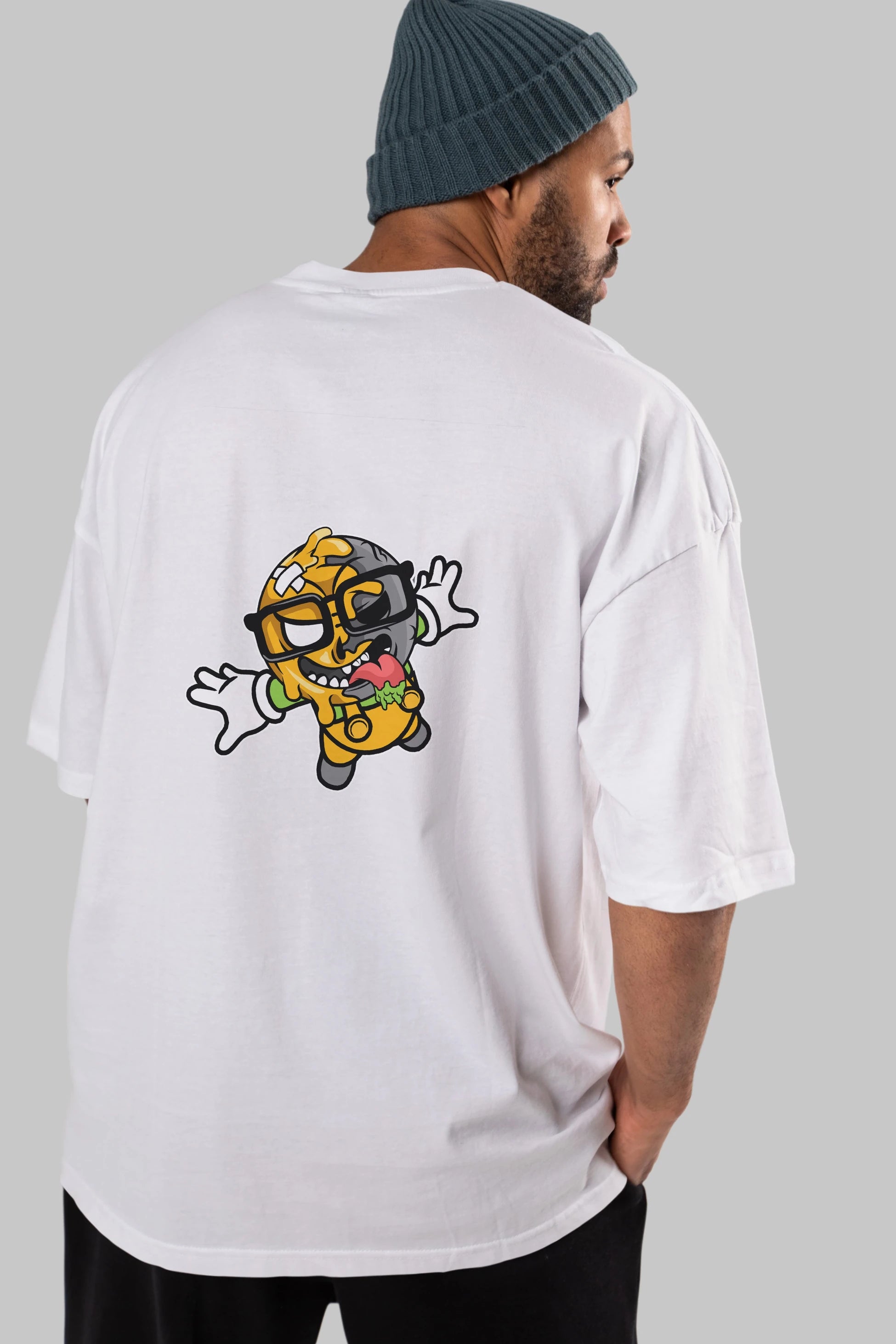 Smiley Jump Arka Baskılı Oversize t-shirt Erkek Kadın Unisex %100 Pamuk tişort