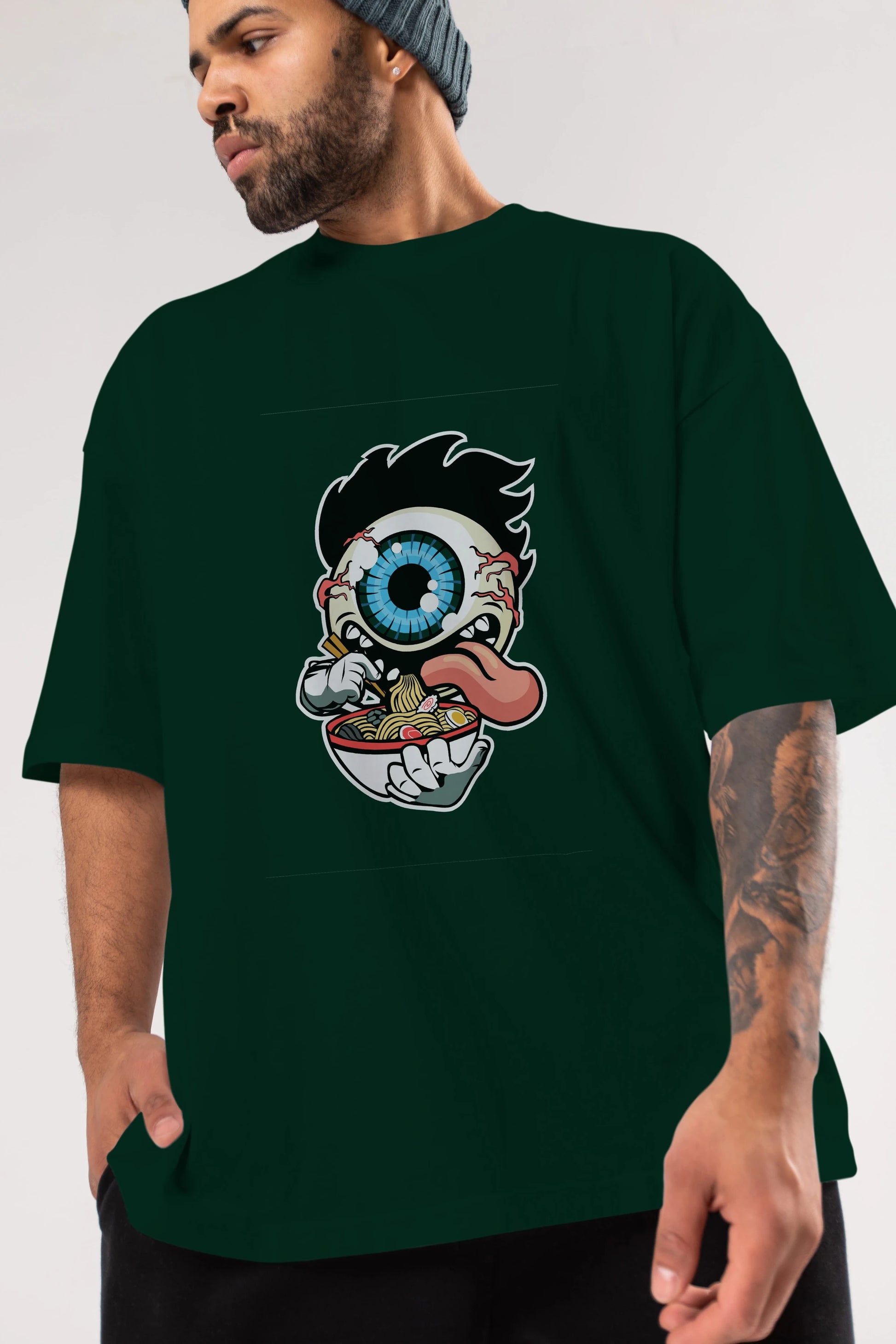 Eyeball Ramen Ön Baskılı Oversize t-shirt Erkek Kadın Unisex %100 Pamuk tişort