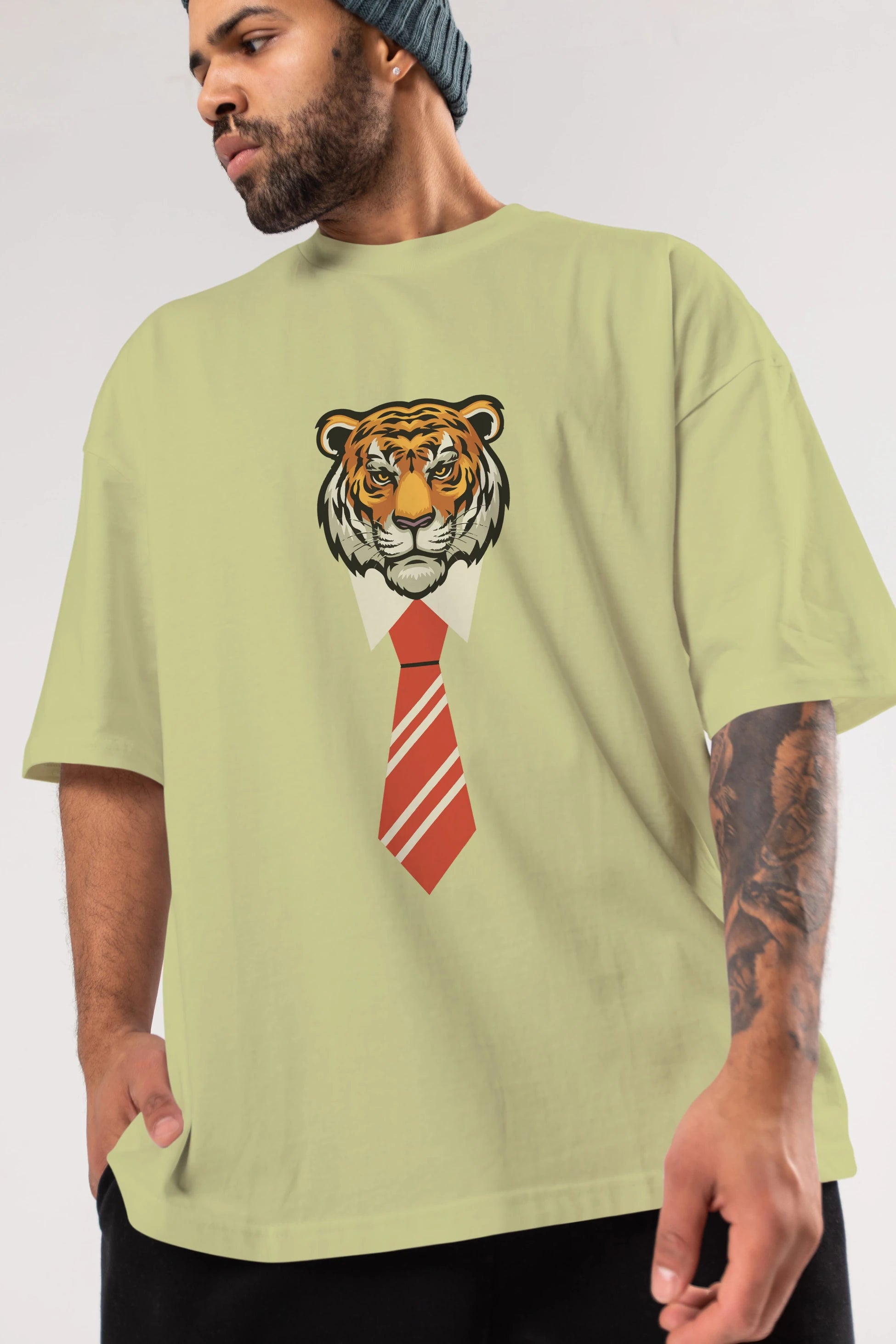 Tiger With Tie Ön Baskılı Oversize t-shirt Erkek Kadın Unisex