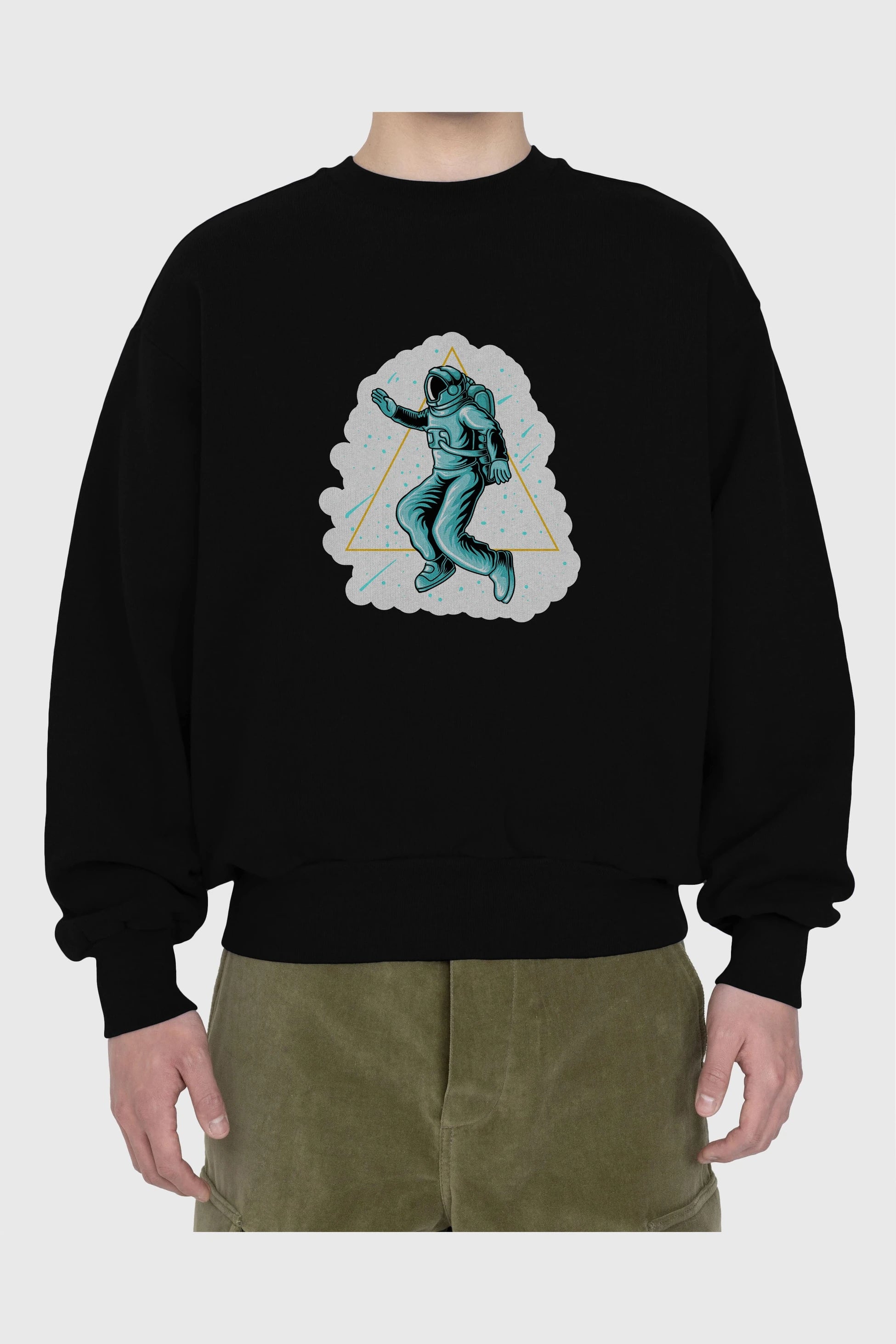 Astronaut Starry Triangle Sticker Ön Baskılı Oversize Sweatshirt Erkek Kadın Unisex