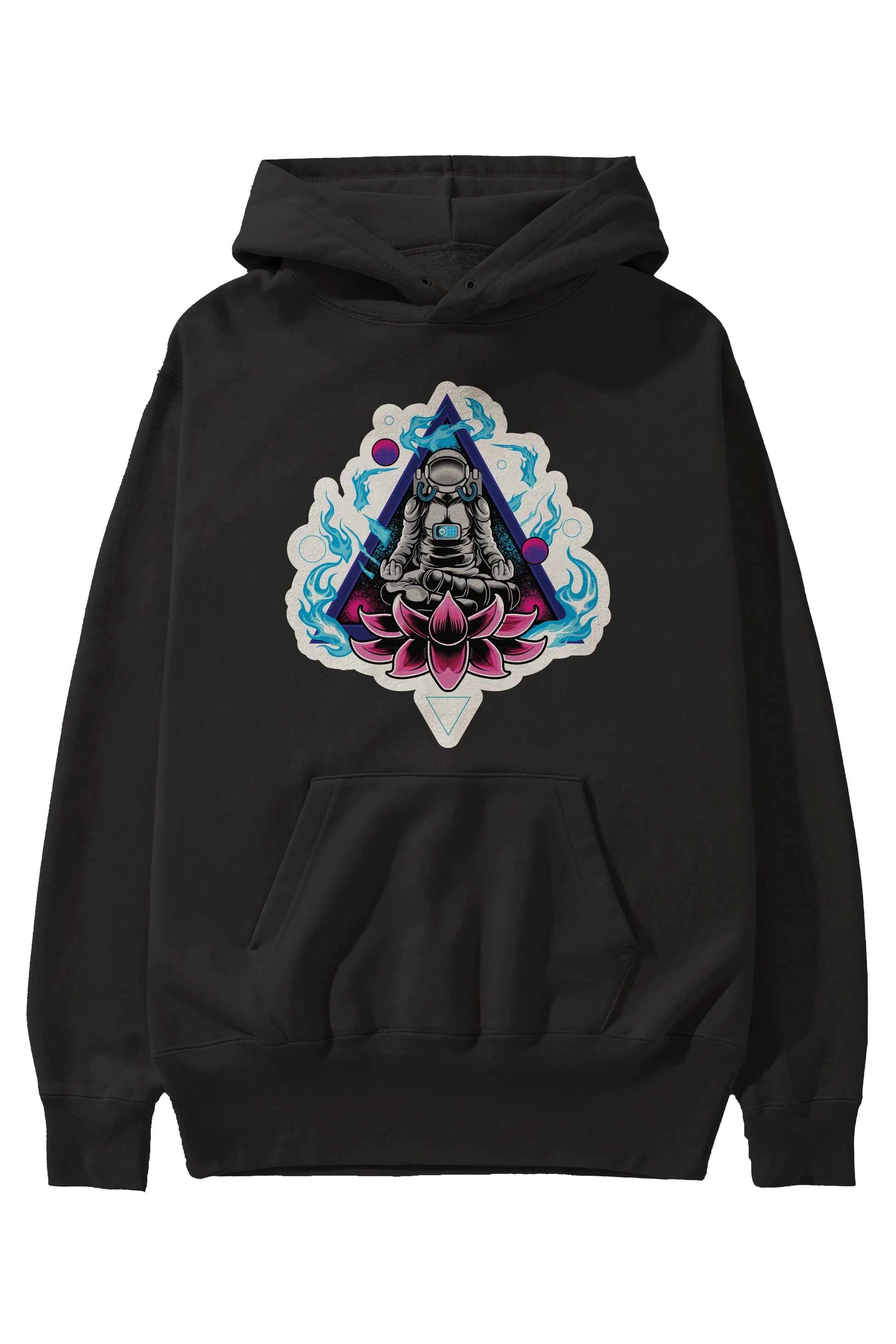 Astronaut Meditation Sticker Ön Baskılı Hoodie Oversize Kapüşonlu Sweatshirt Erkek Kadın Unisex