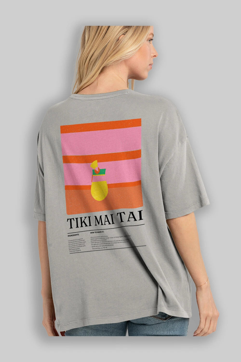 Tiki Mai Tai Kokteyl Serisi Arka Baskılı Oversize t-shirt Erkek Kadın %100 Pamuk Bisiklet Yaka tişort