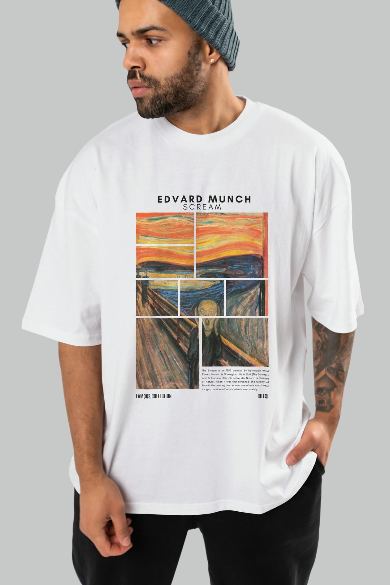 Edvard Munch Scream ön Baskılı Oversize t-shirt Erkek Kadın Bisiklet Yaka Pamuk tişort